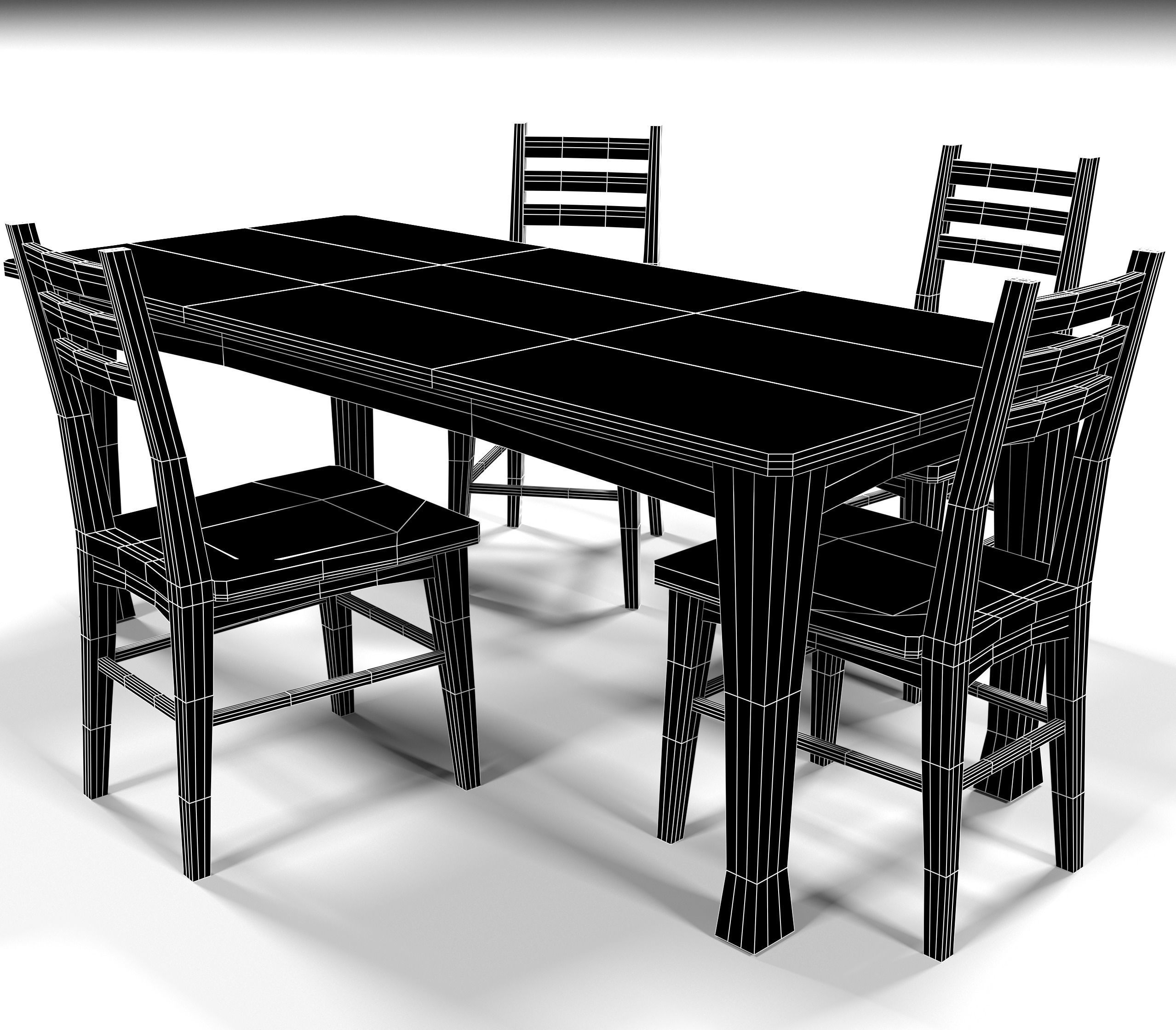 Wooden dinning table and chairs Low-poly 3D model_6