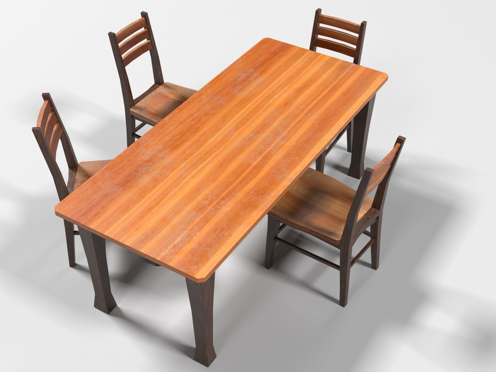 Wooden dinning table and chairs Low-poly 3D model_2