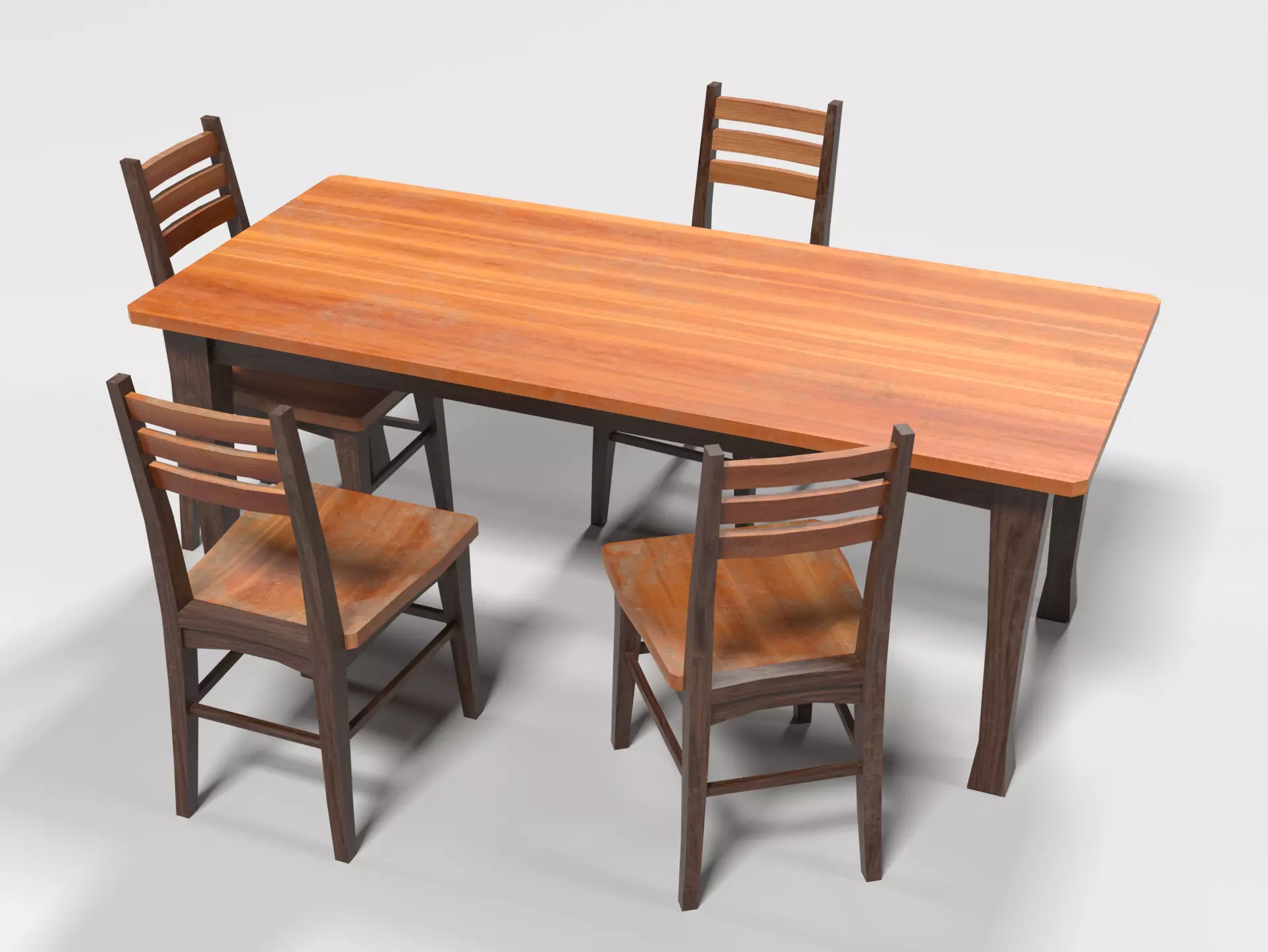 Wooden dinning table and chairs Low-poly 3D model_0
