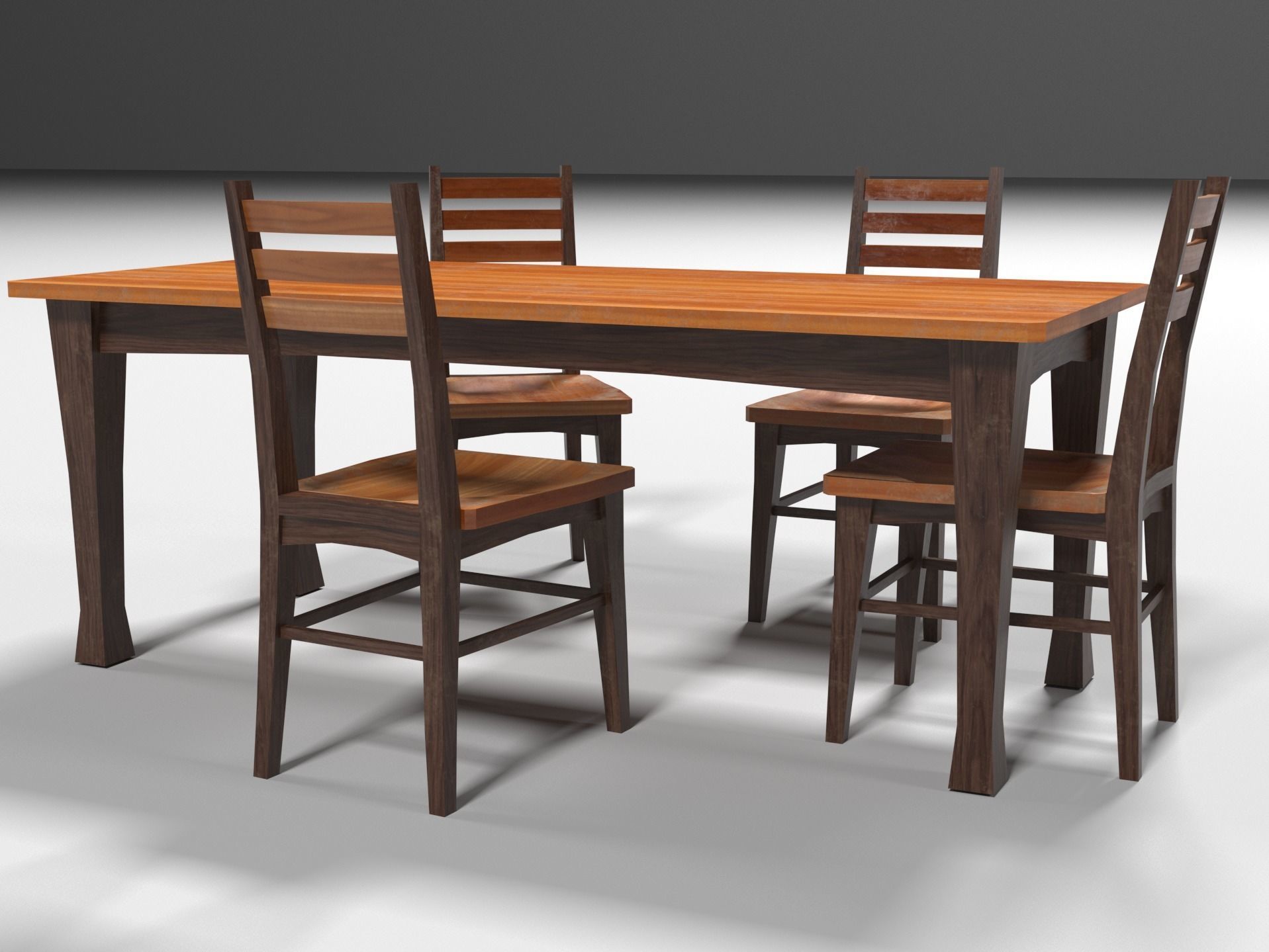 Wooden dinning table and chairs Low-poly 3D model_1