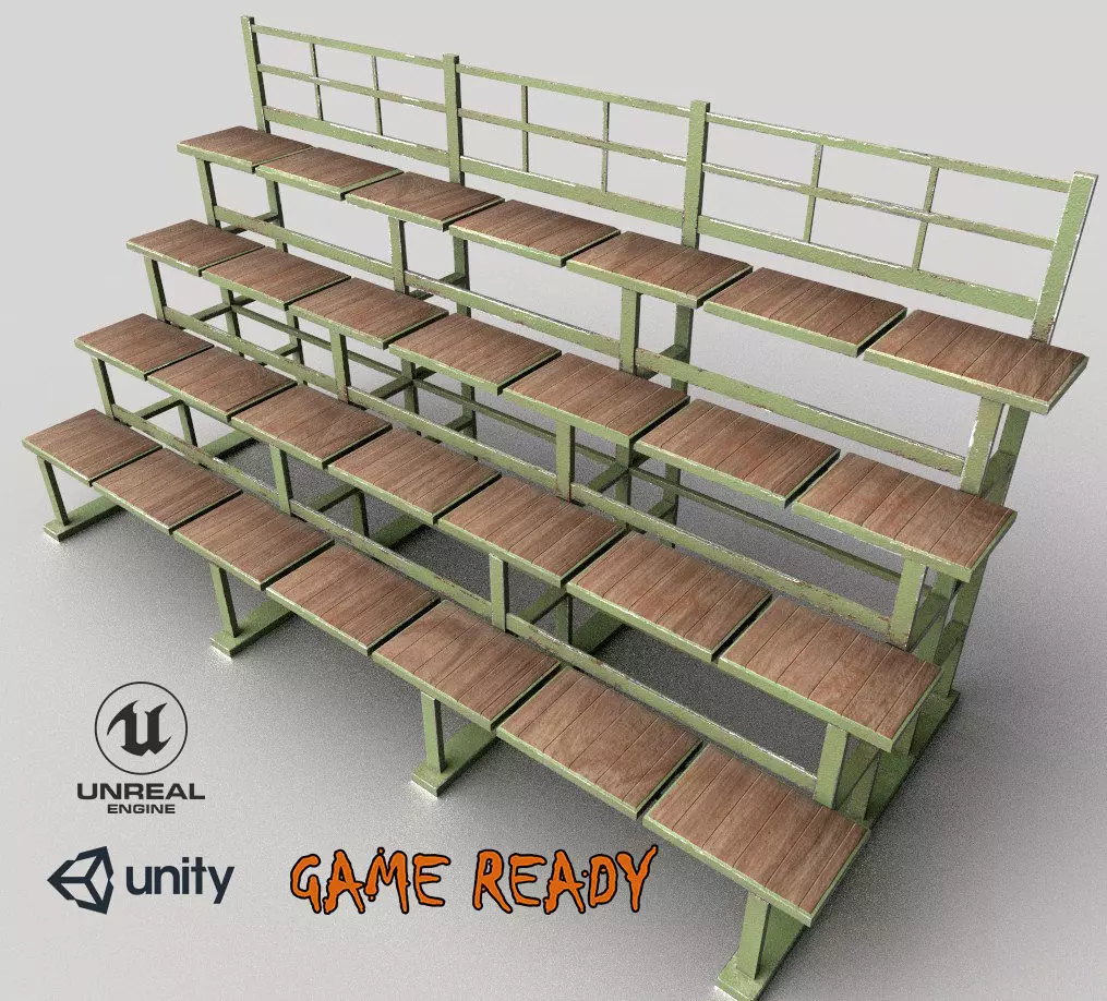 Bleacher Tribune PBR Low-poly 3D model_0