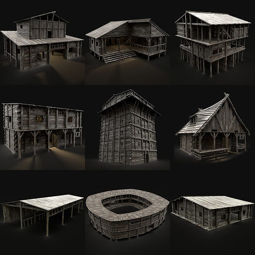MEDIEVAL INDUSTRIAL FANTASY TOWN VILLAGE BUILDINGS COLLECTION 3D Model Pack 2