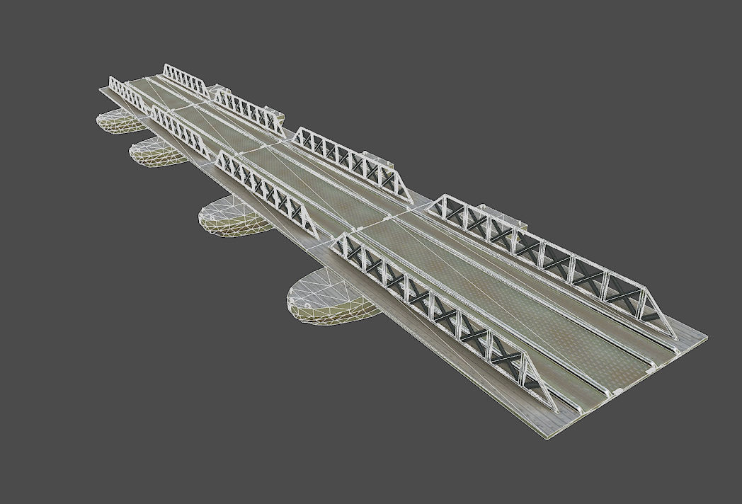 Pontoon bridge Low-poly 3D model_3