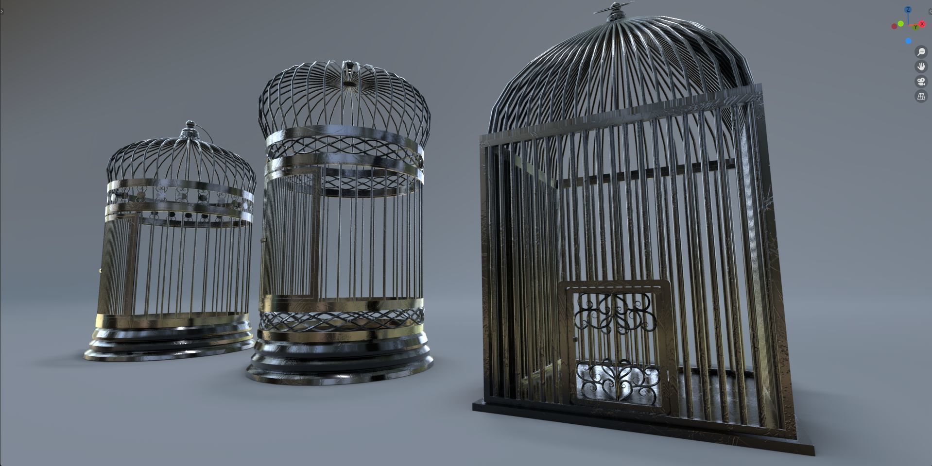Bird cage Collection Low-poly 3D model_1