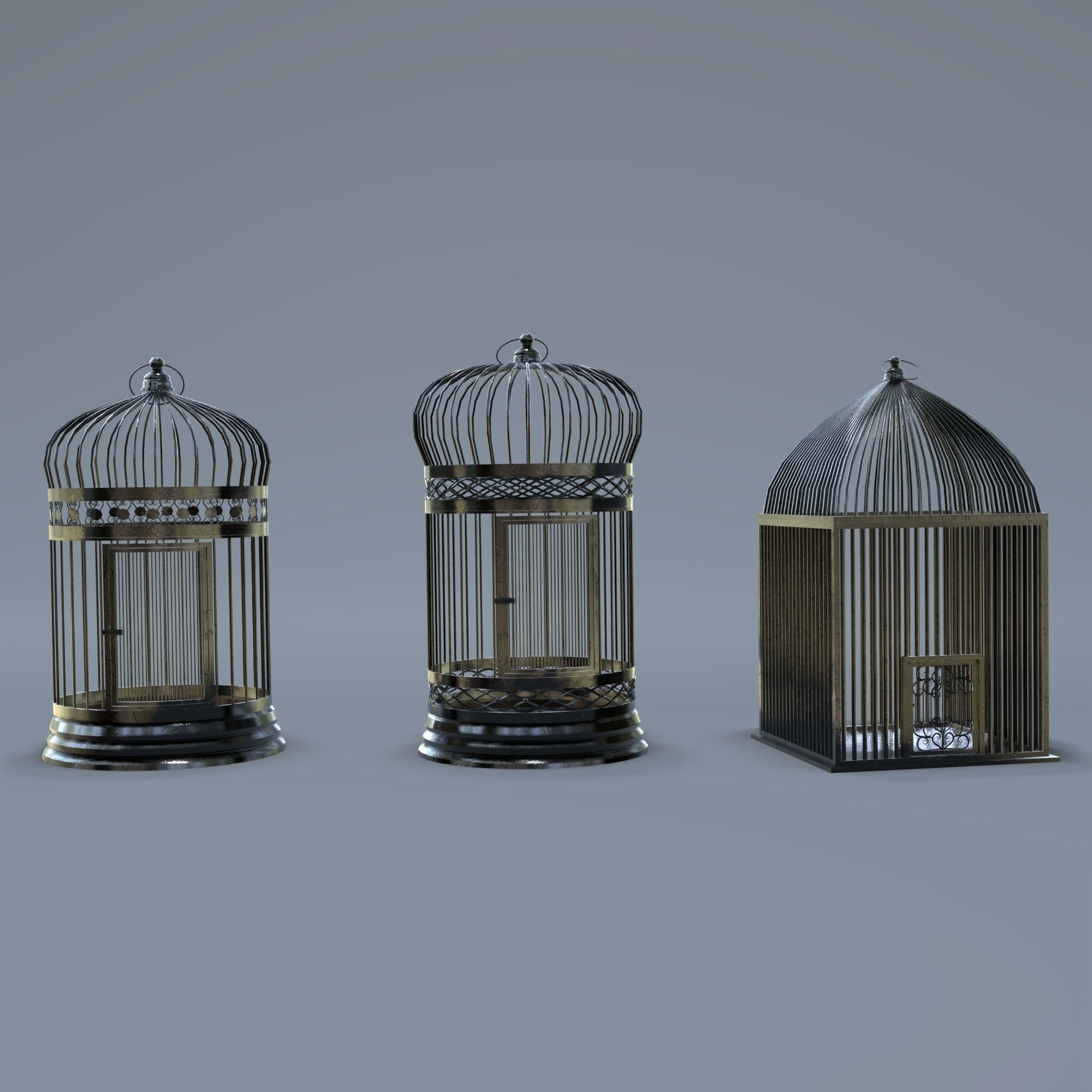 Bird cage Collection Low-poly 3D model_10