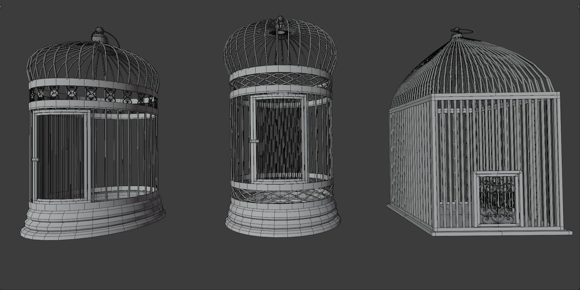 Bird cage Collection Low-poly 3D model_7