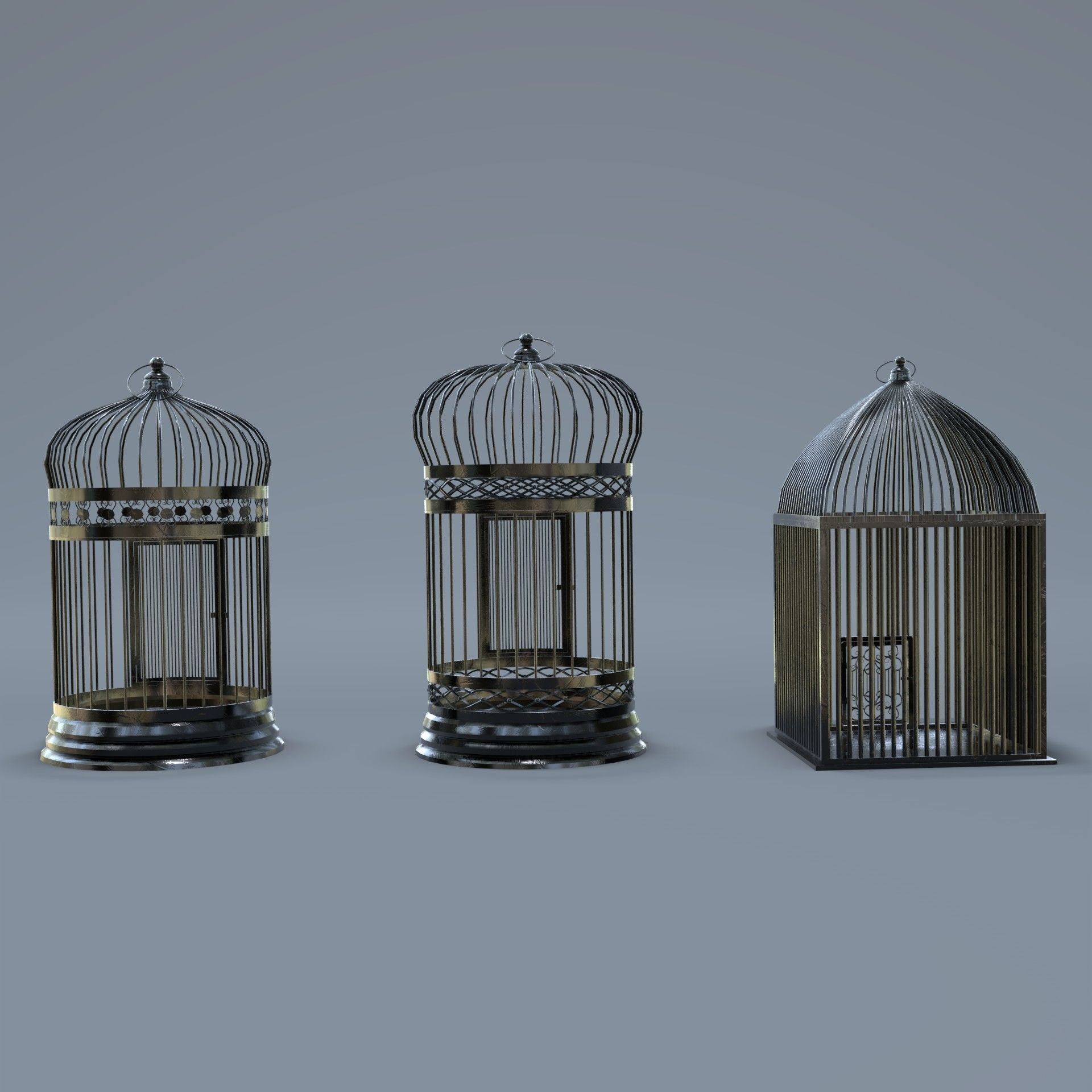 Bird cage Collection Low-poly 3D model_21