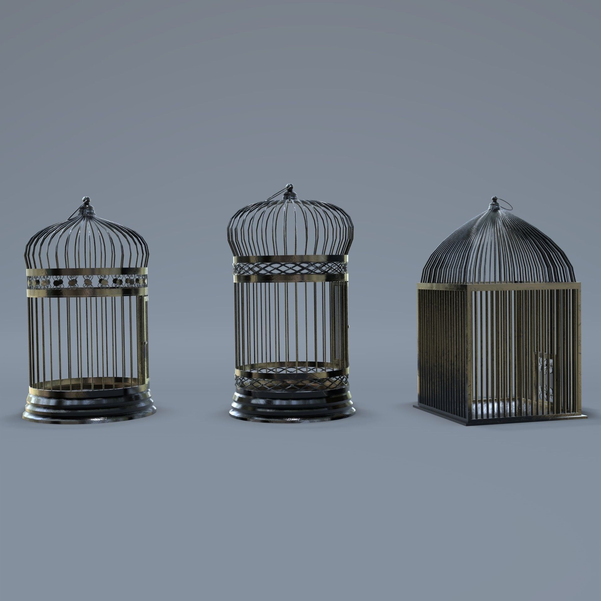 Bird cage Collection Low-poly 3D model_16