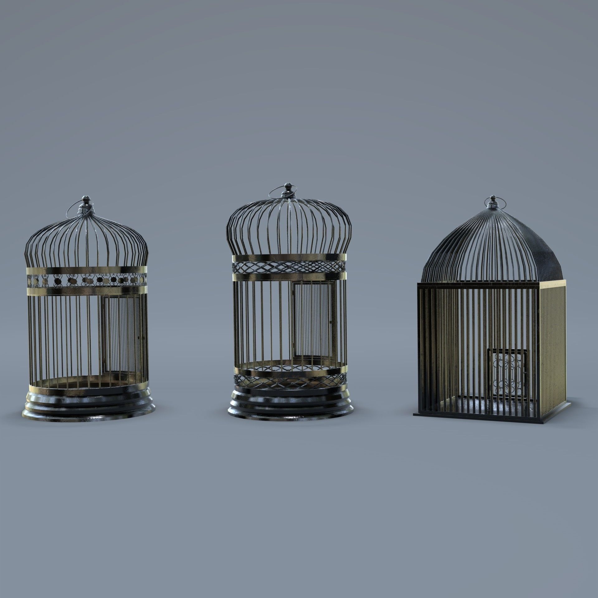 Bird cage Collection Low-poly 3D model_19