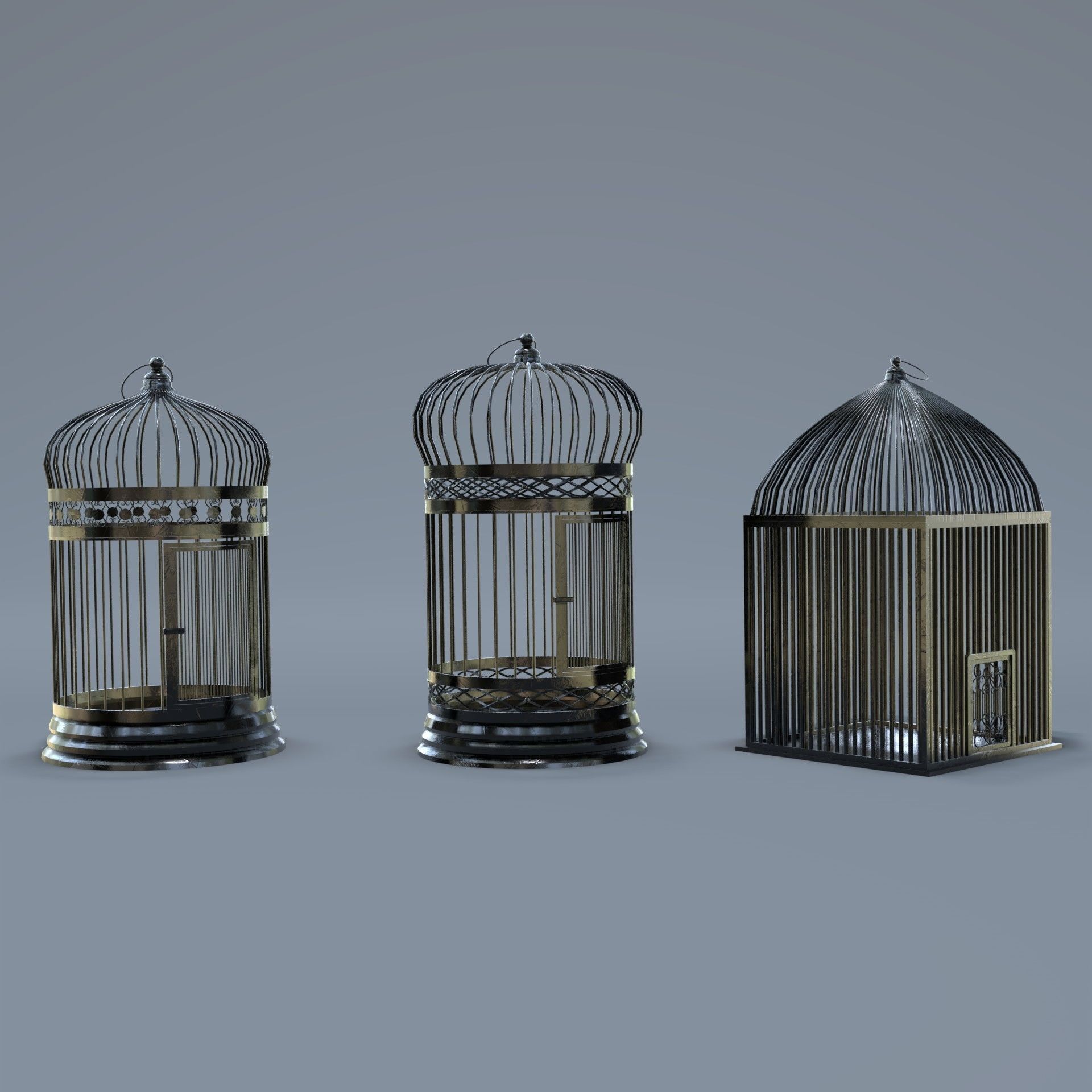 Bird cage Collection Low-poly 3D model_12