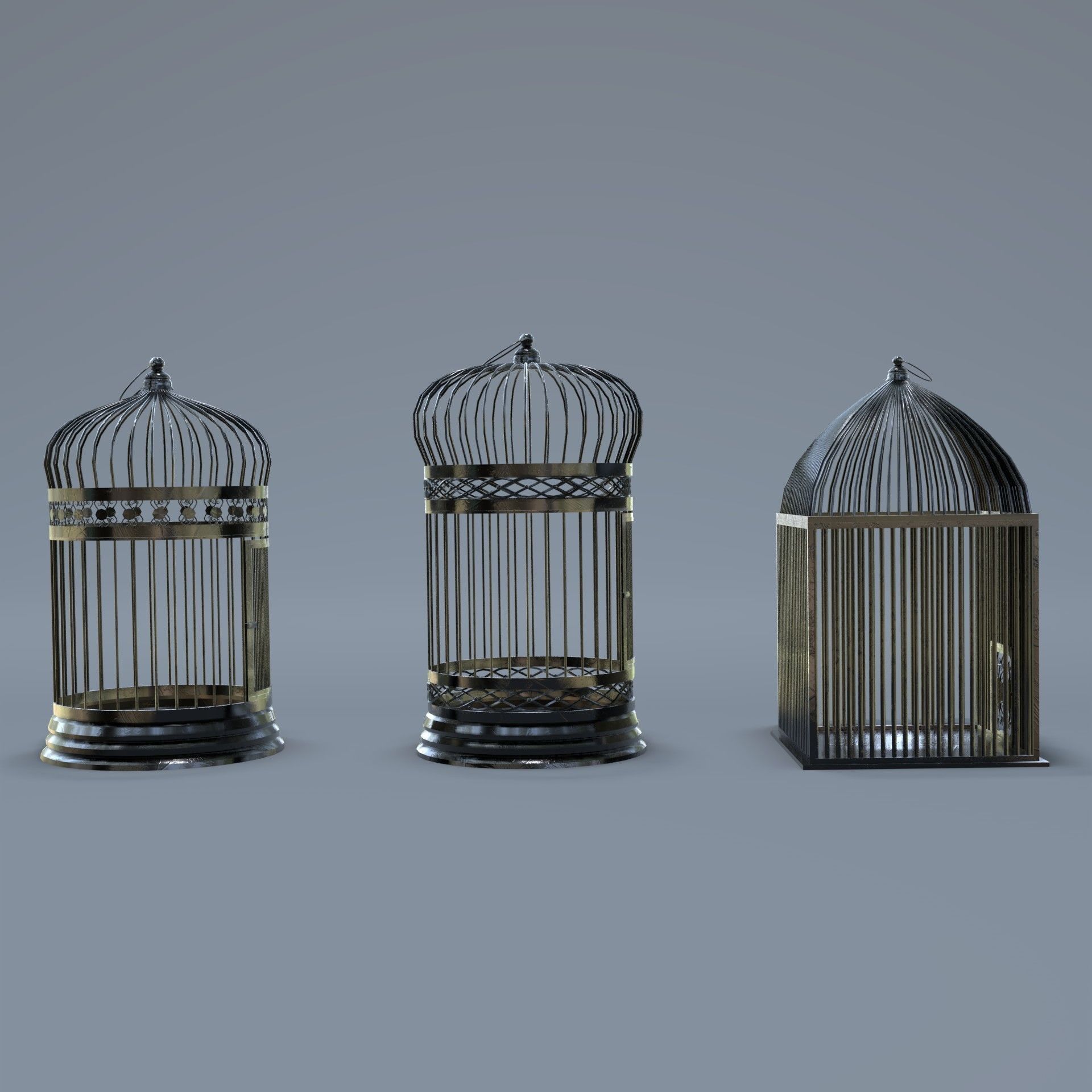 Bird cage Collection Low-poly 3D model_15