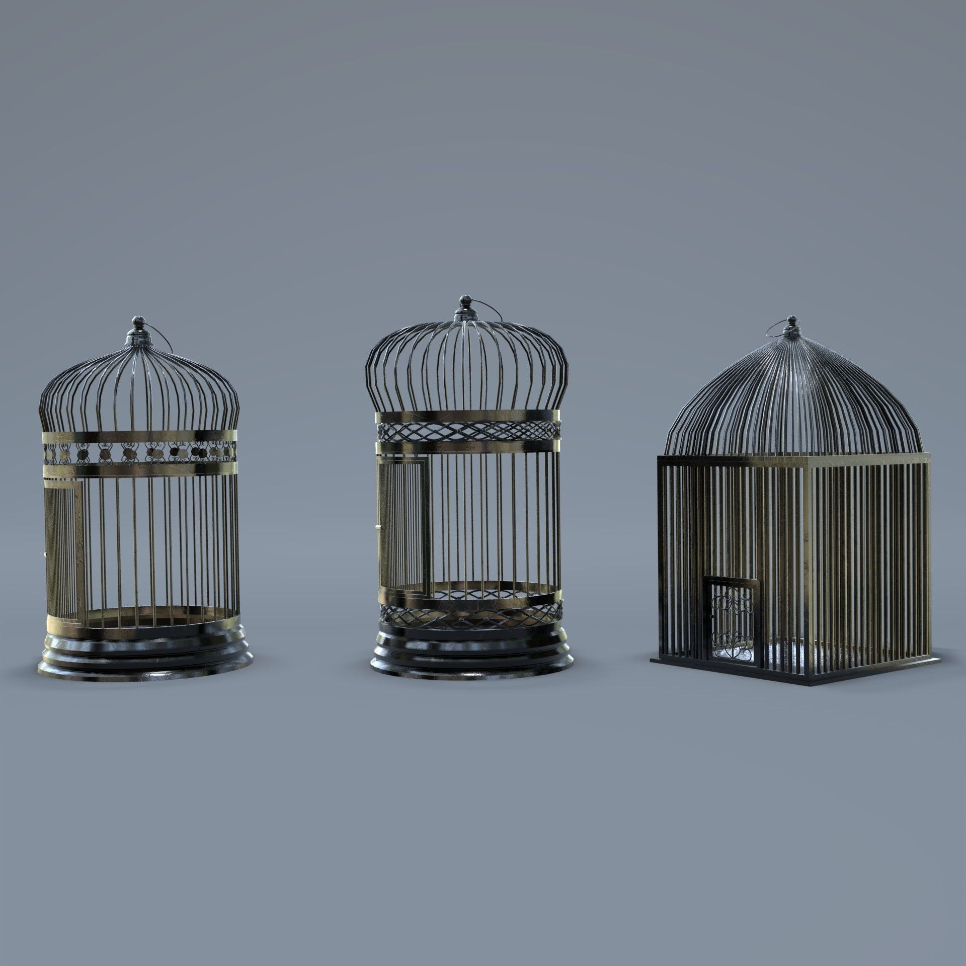 Bird cage Collection Low-poly 3D model_29