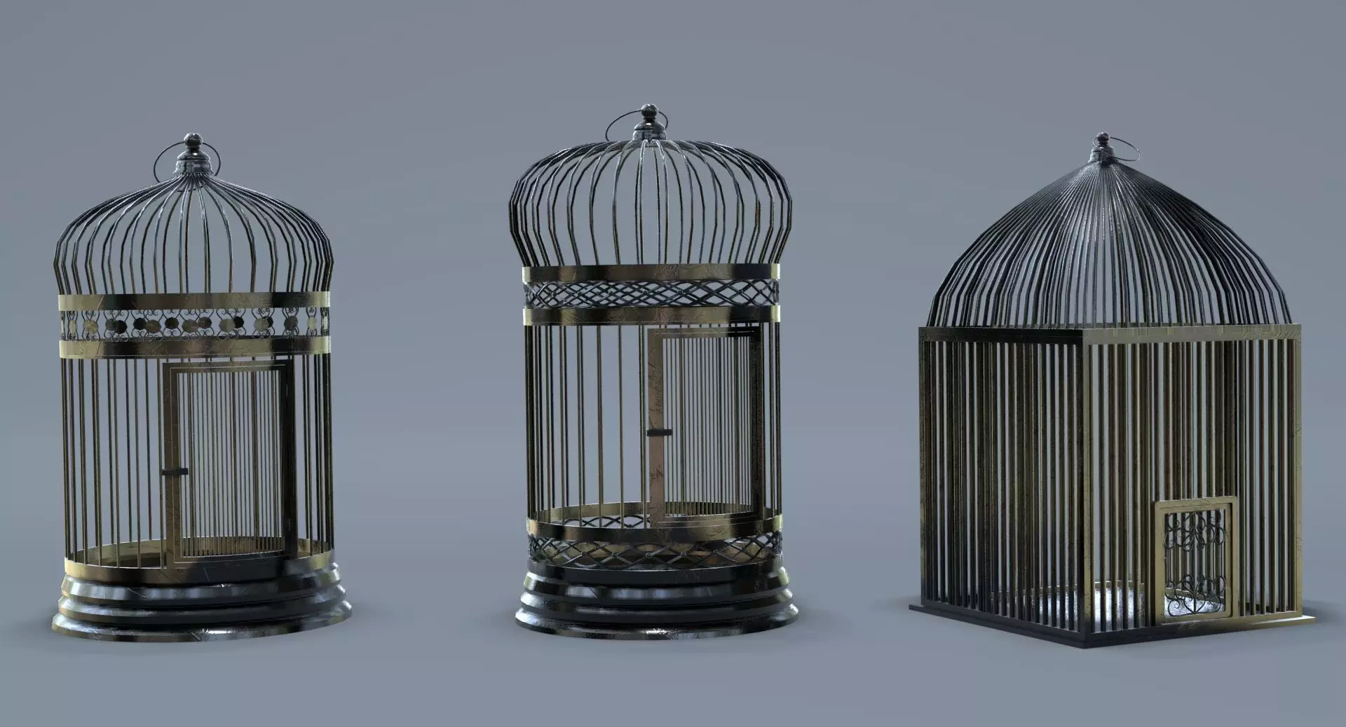 Bird cage Collection Low-poly 3D model_0