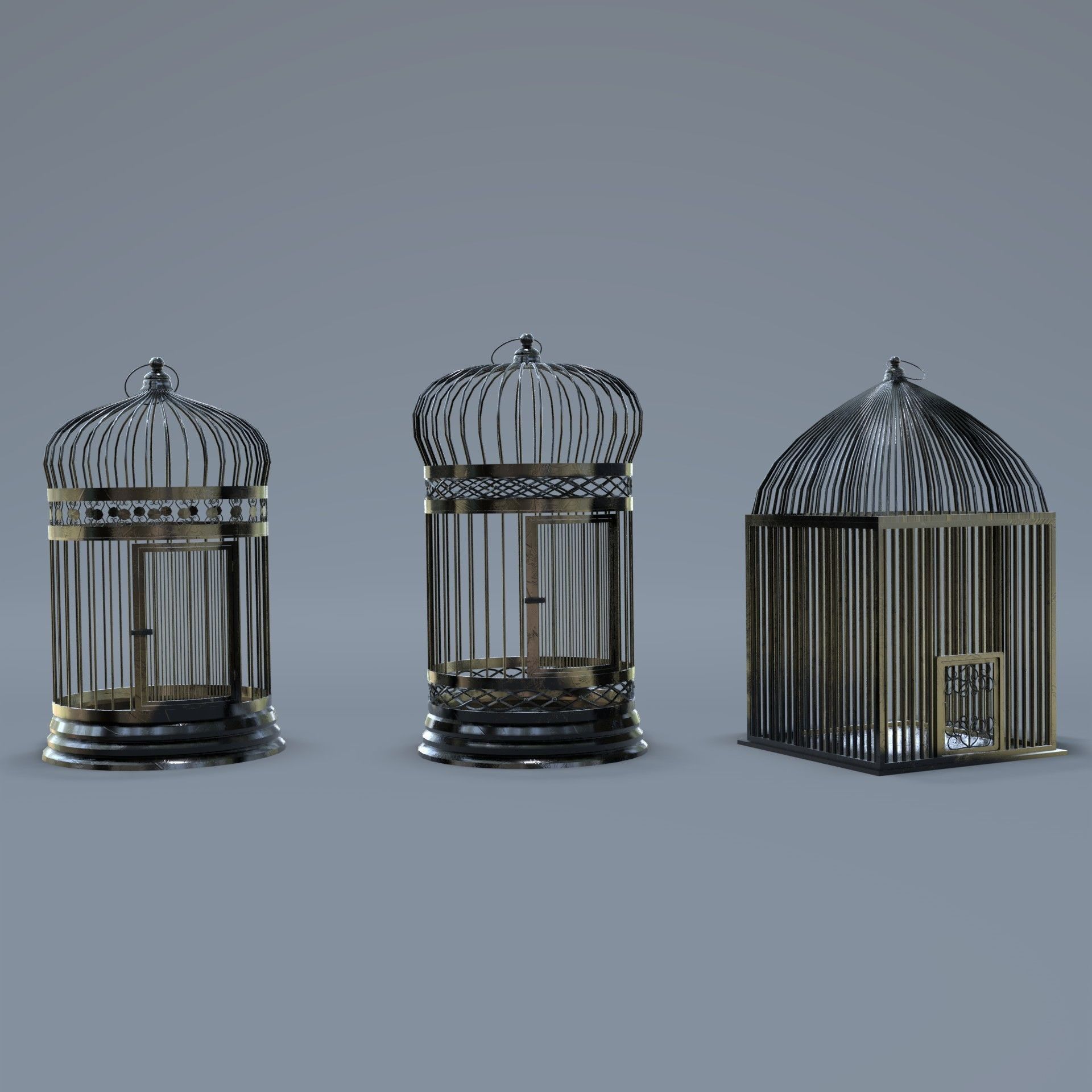 Bird cage Collection Low-poly 3D model_11