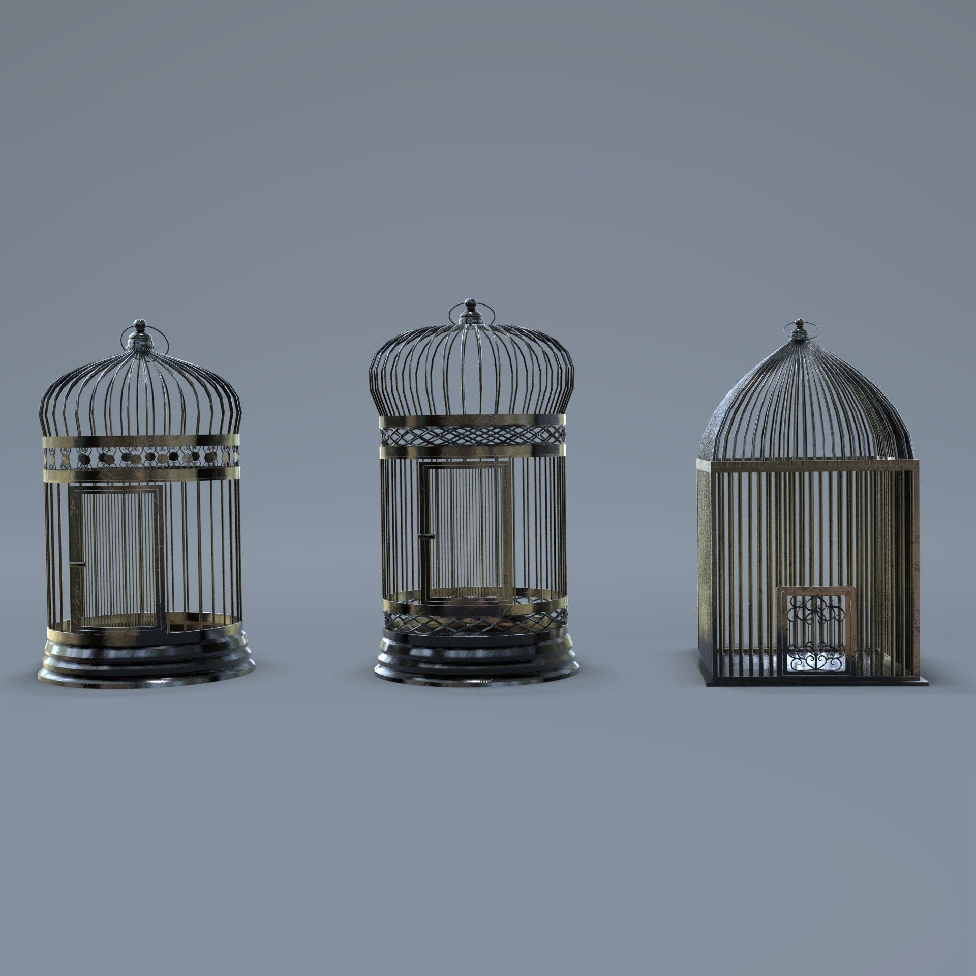 Bird cage Collection Low-poly 3D model_32