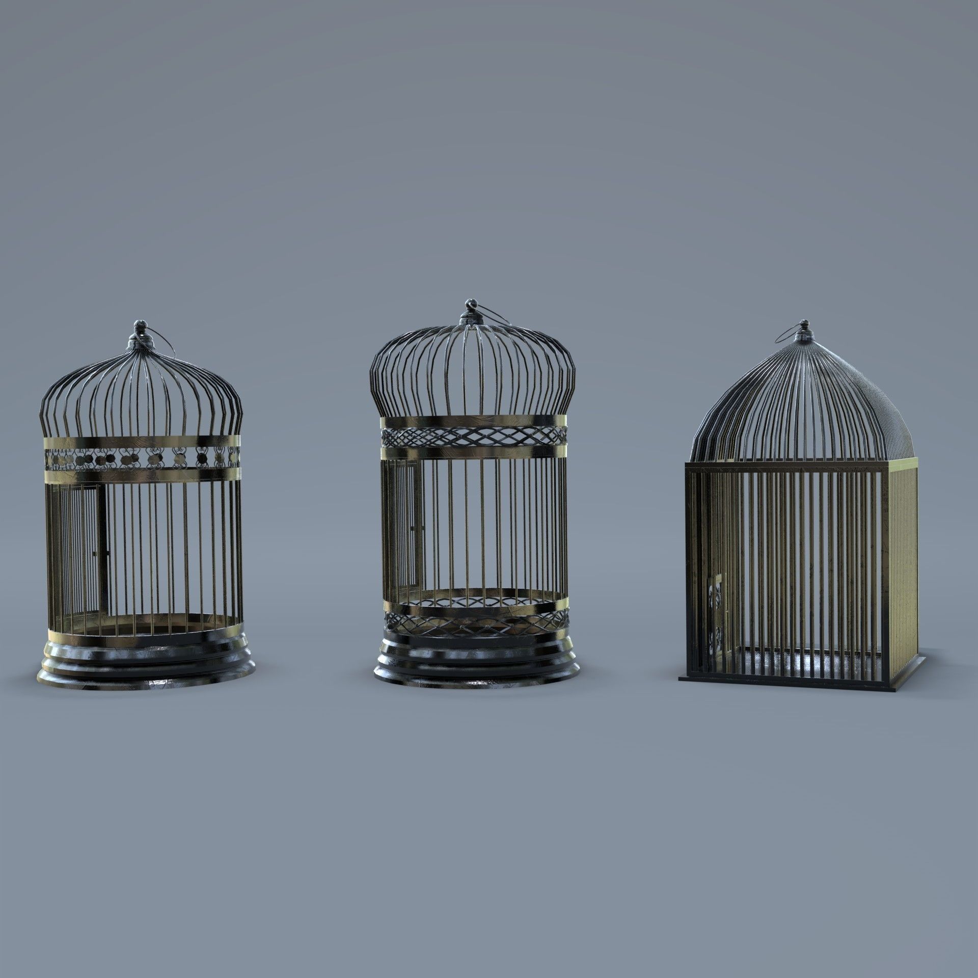 Bird cage Collection Low-poly 3D model_25