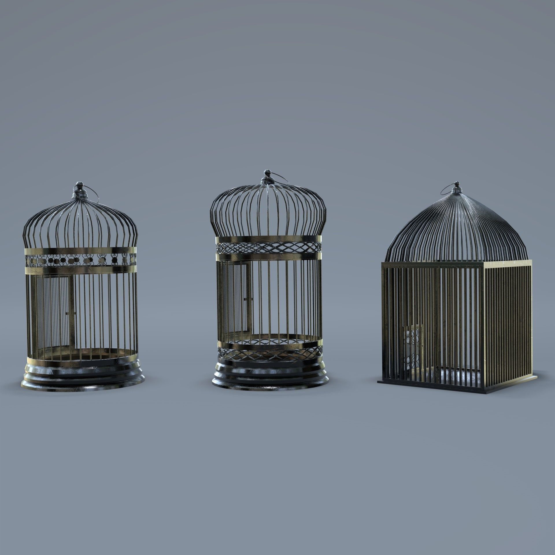 Bird cage Collection Low-poly 3D model_24