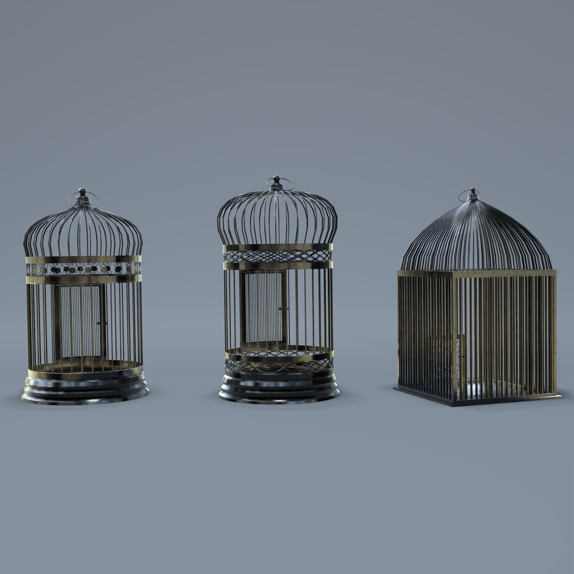 Bird cage Collection Low-poly 3D model_22