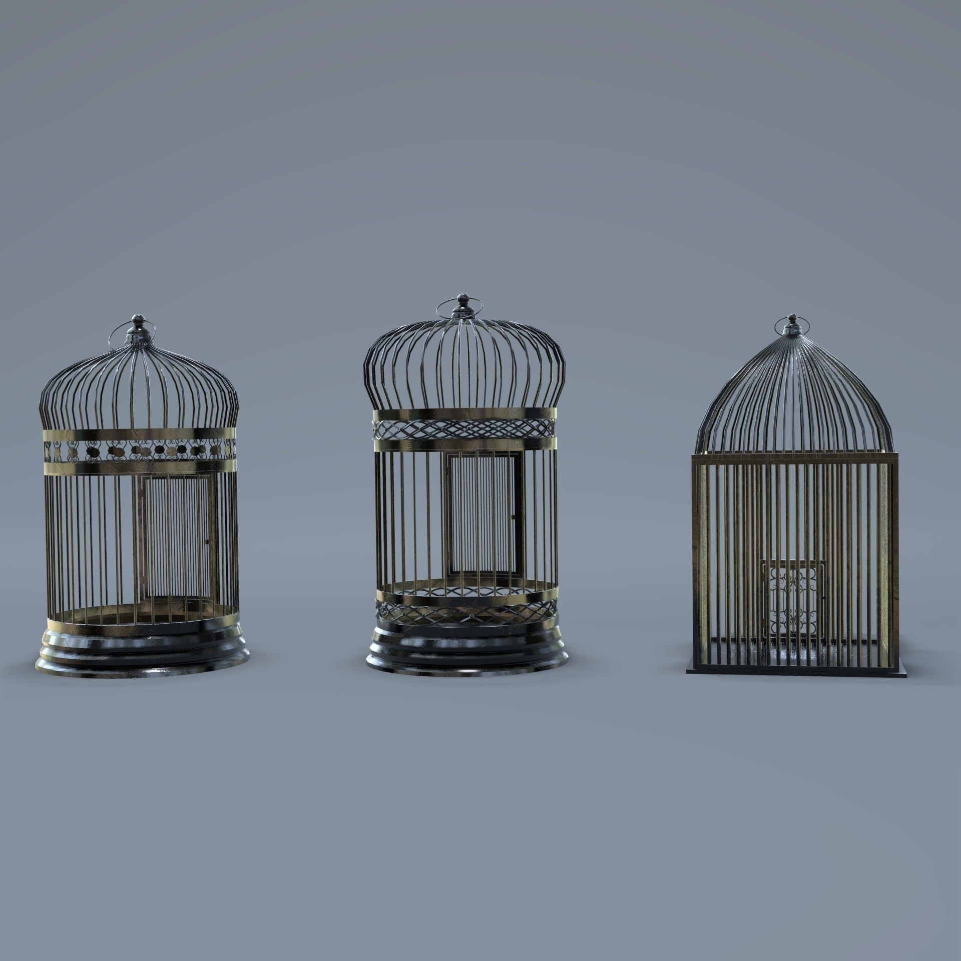 Bird cage Collection Low-poly 3D model_20
