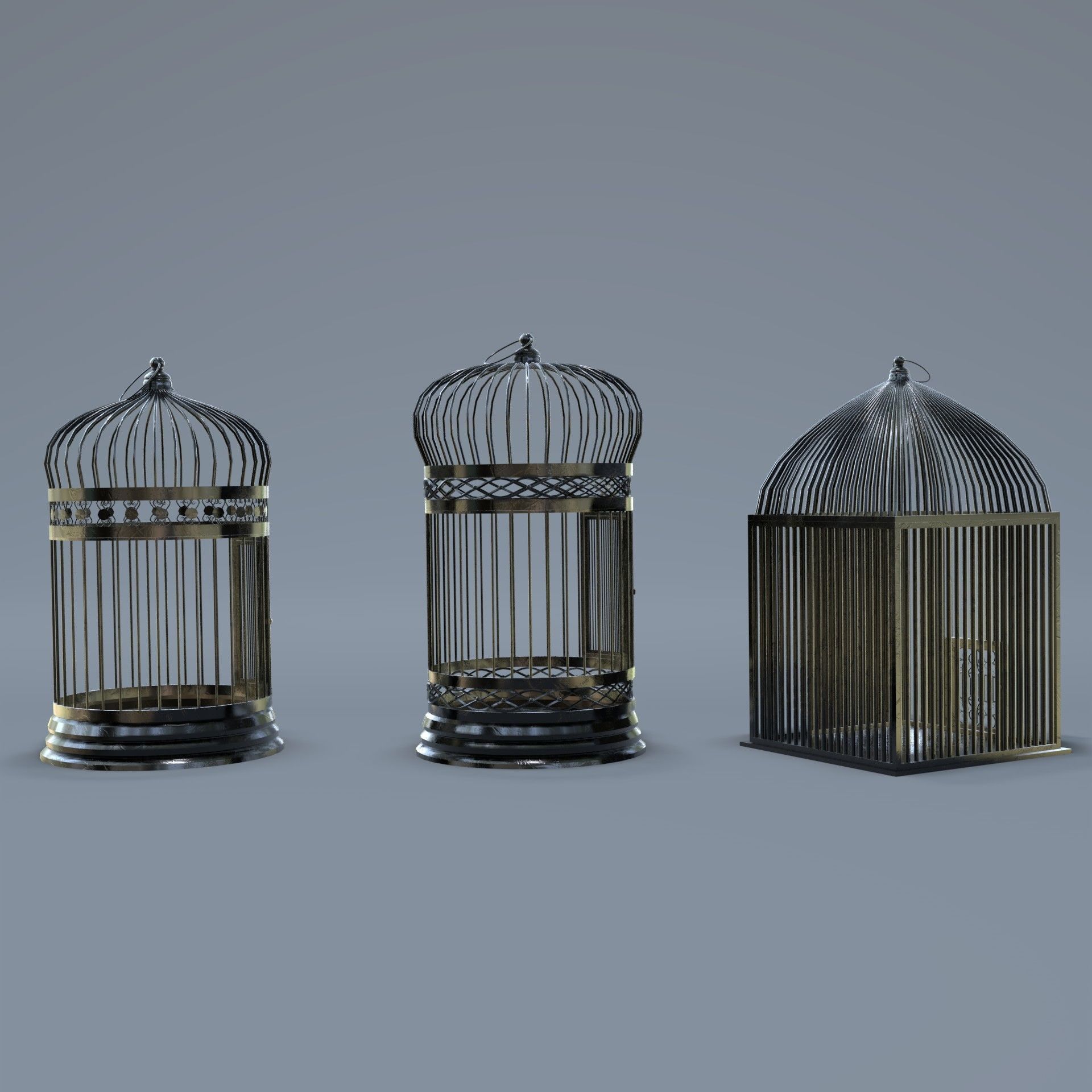 Bird cage Collection Low-poly 3D model_17