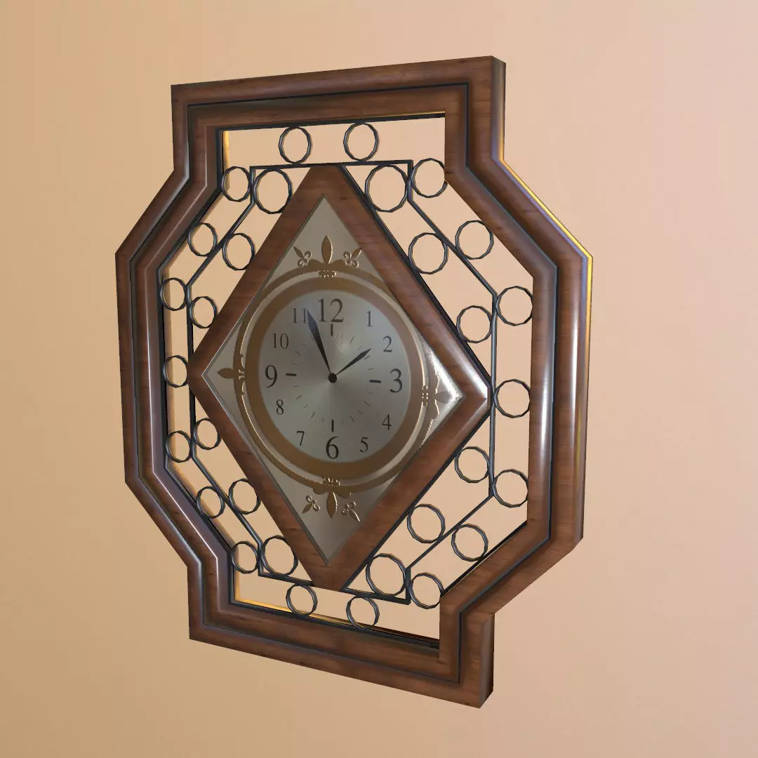 Wall Hanging Wooden Clock Low-poly 3D model_0