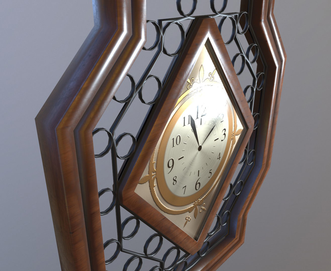 Wall Hanging Wooden Clock Low-poly 3D model_1