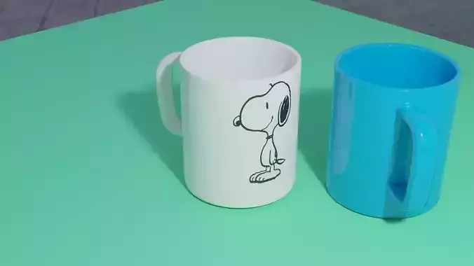 3D Cups two coffee mugs on table 3D print model