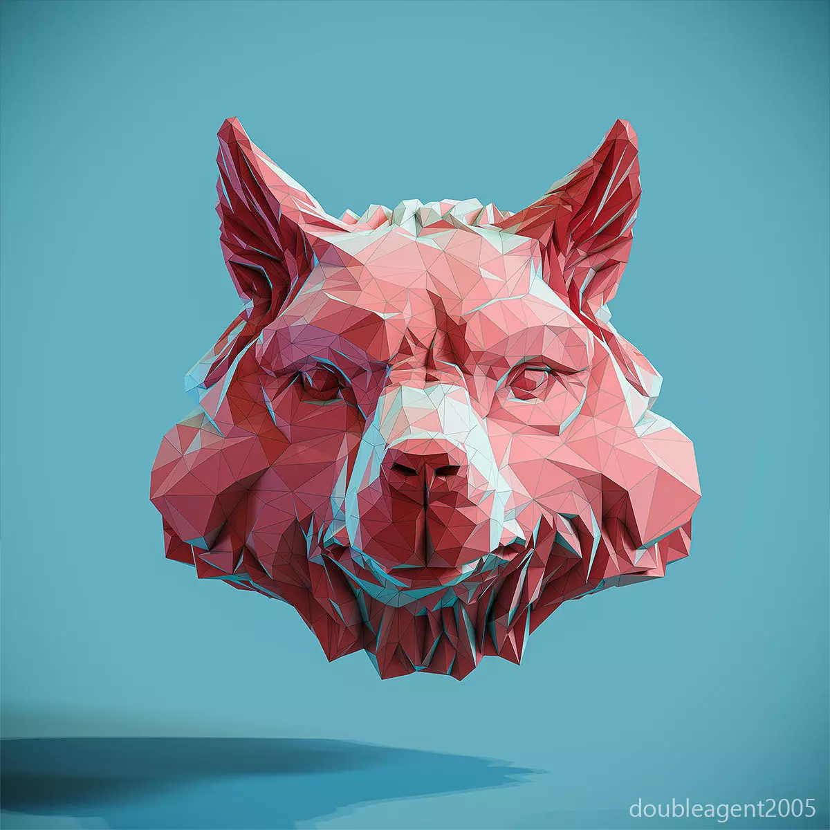 Wolf Head low poly keychain pendant Papercraft 3D print model_0