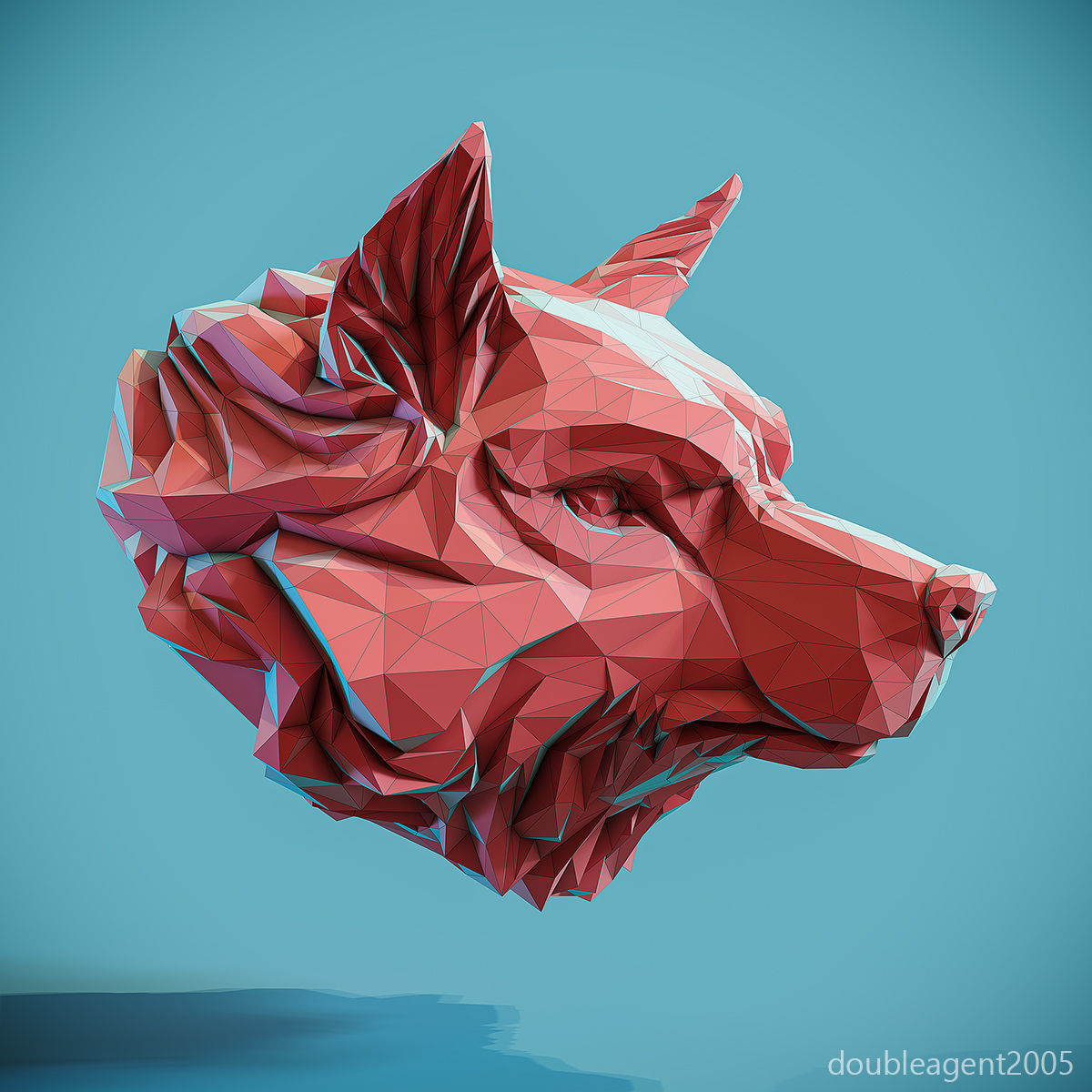 Wolf Head low poly keychain pendant Papercraft 3D print model_1