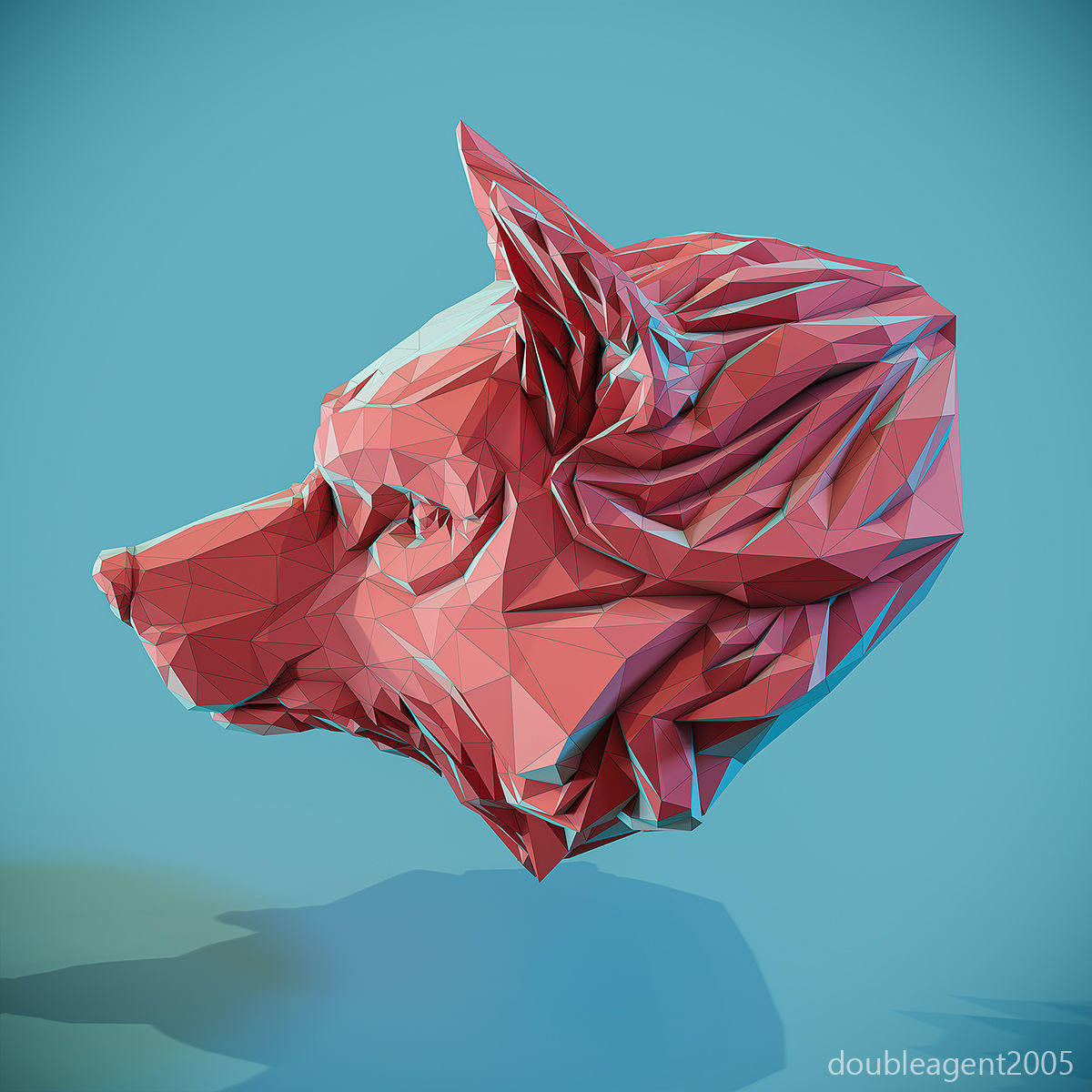 Wolf Head low poly keychain pendant Papercraft 3D print model_7