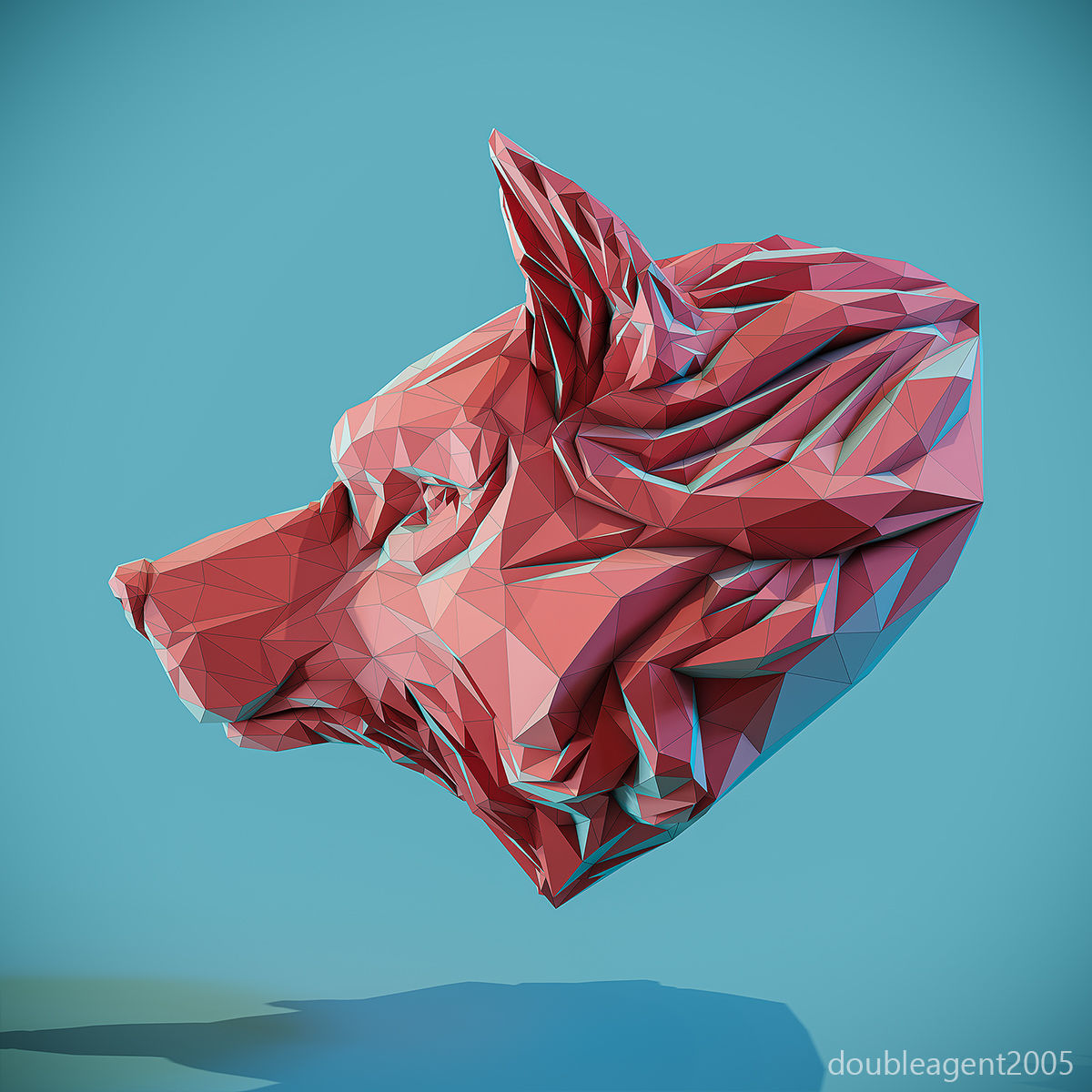 Wolf Head low poly keychain pendant Papercraft 3D print model_3