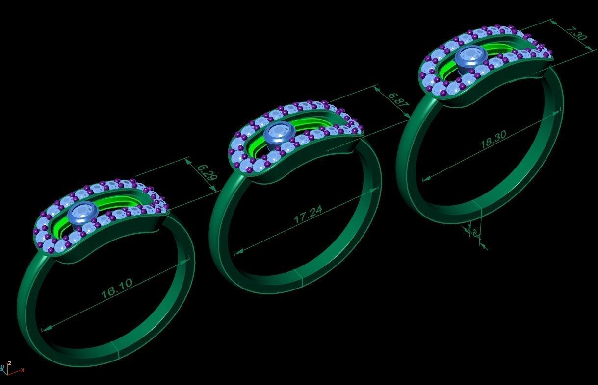 ring with movable stones  3D print model_6