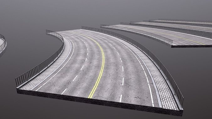 Modular Highway Roads PBR Low-poly 3D model 7