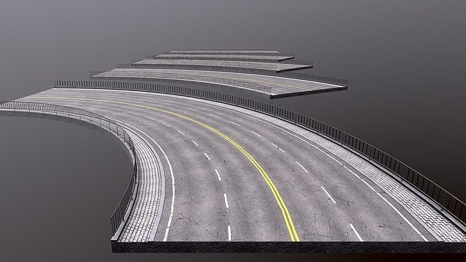 Modular Highway Roads PBR Low-poly 3D model 6