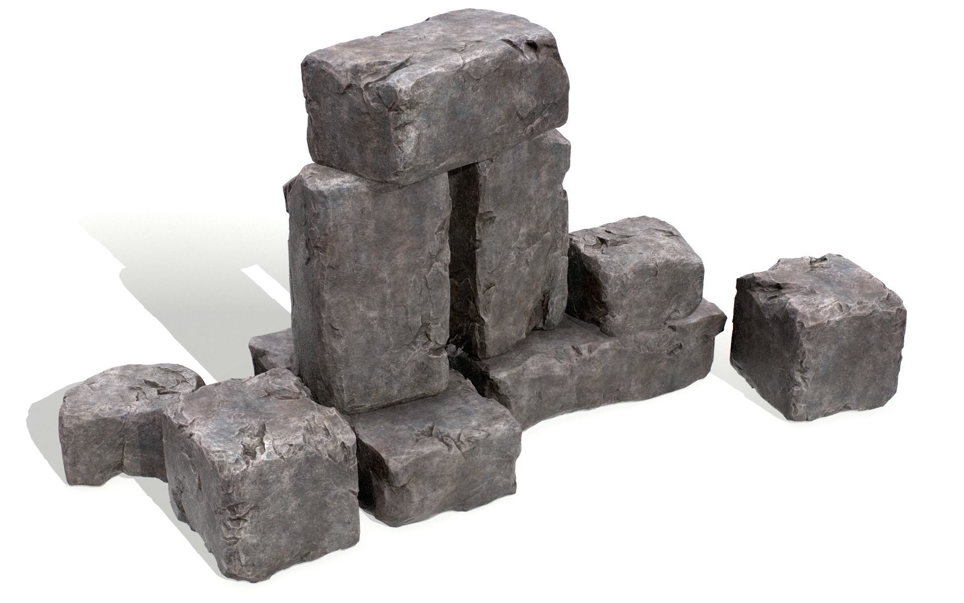 Stones rock set 01 Four high-detailed pieces - 3 colors Low-poly 3D model_21