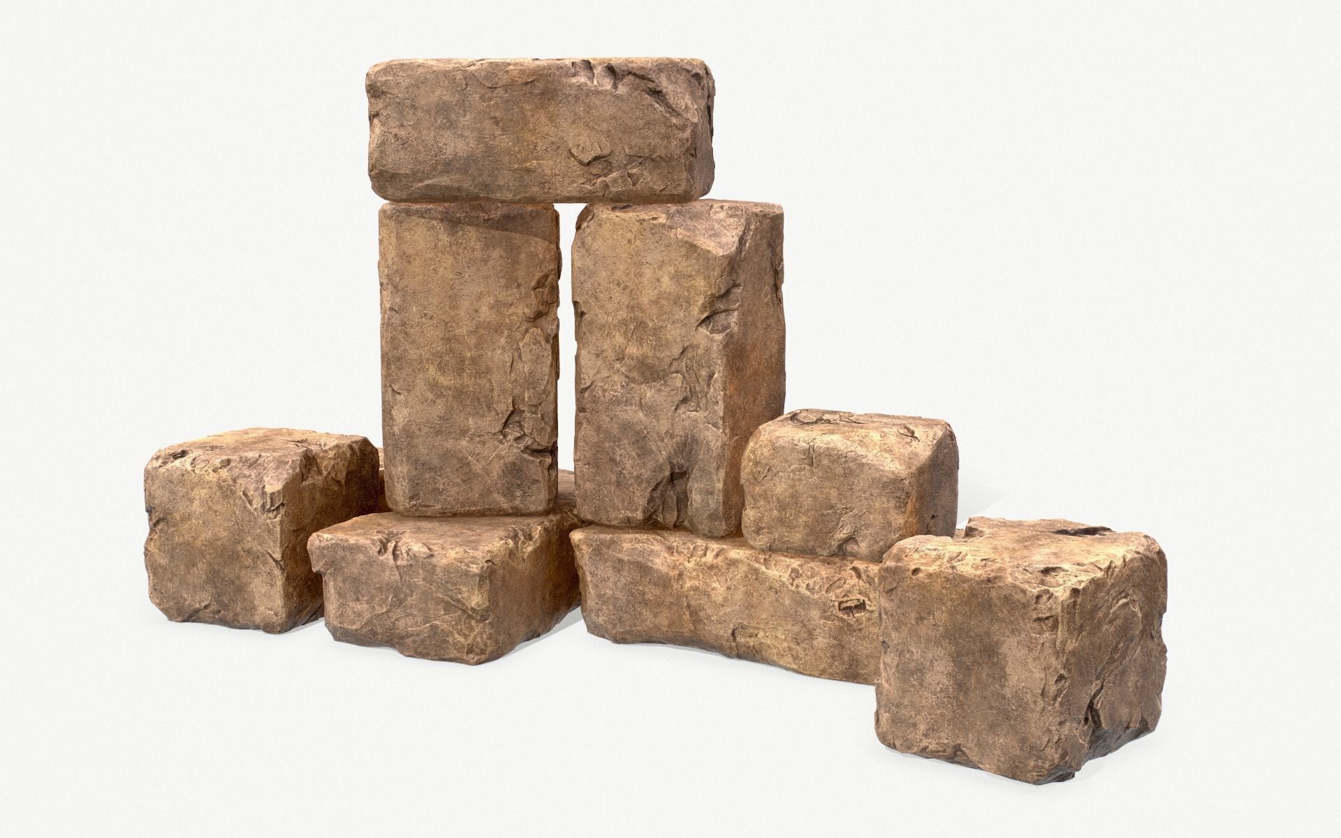 Stones rock set 01 Four high-detailed pieces - 3 colors Low-poly 3D model_13