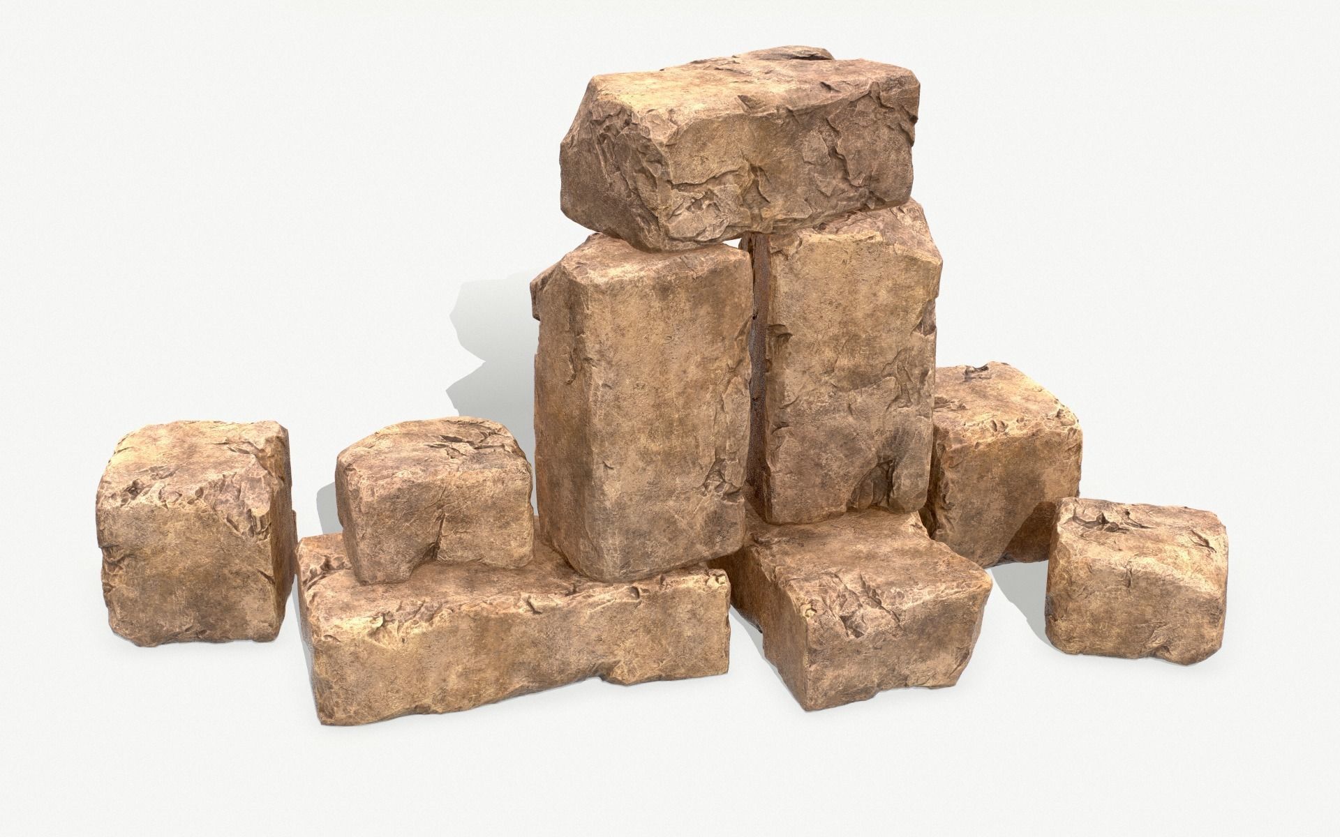 Stones rock set 01 Four high-detailed pieces - 3 colors Low-poly 3D model_15