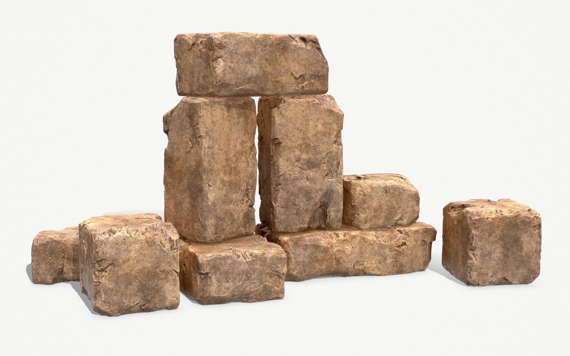 Stones rock set 01 Four high-detailed pieces - 3 colors Low-poly 3D model_9