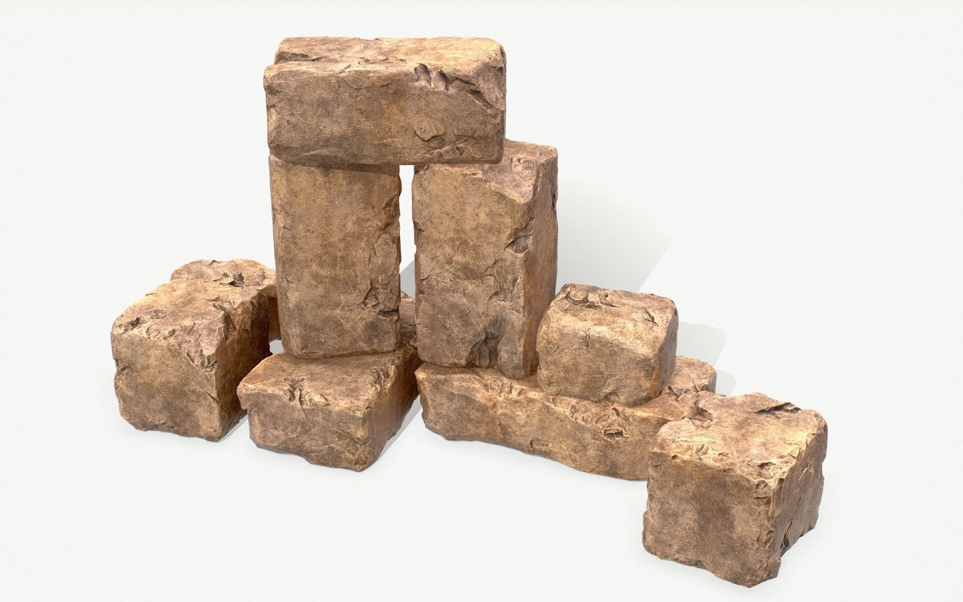 Stones rock set 01 Four high-detailed pieces - 3 colors Low-poly 3D model_12