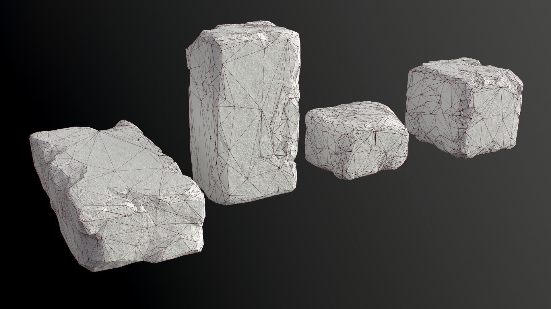 Stones rock set 01 Four high-detailed pieces - 3 colors Low-poly 3D model_40