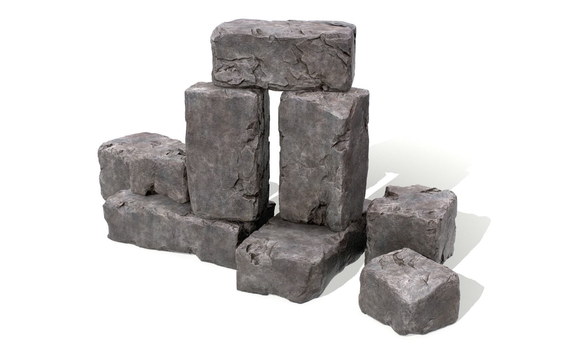 Stones rock set 01 Four high-detailed pieces - 3 colors Low-poly 3D model_2