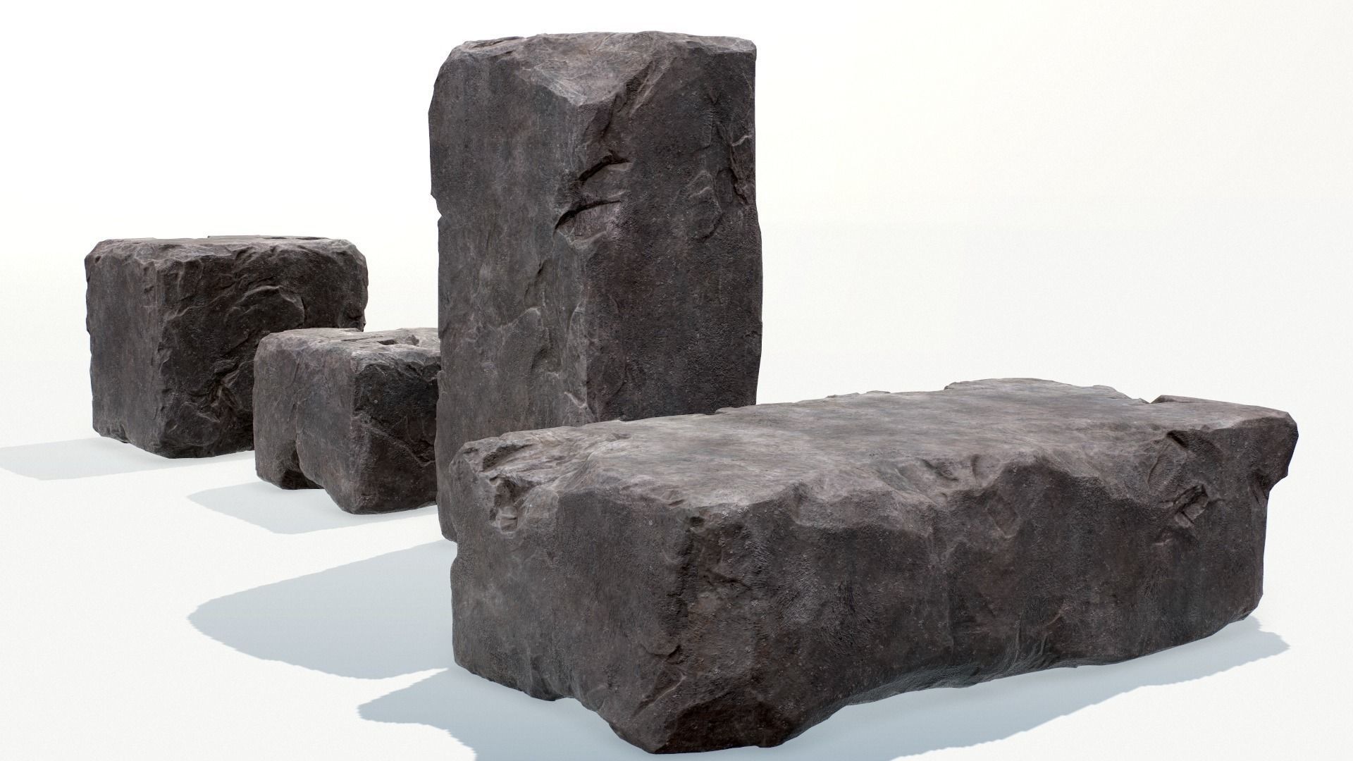 Stones rock set 01 Four high-detailed pieces - 3 colors Low-poly 3D model_51