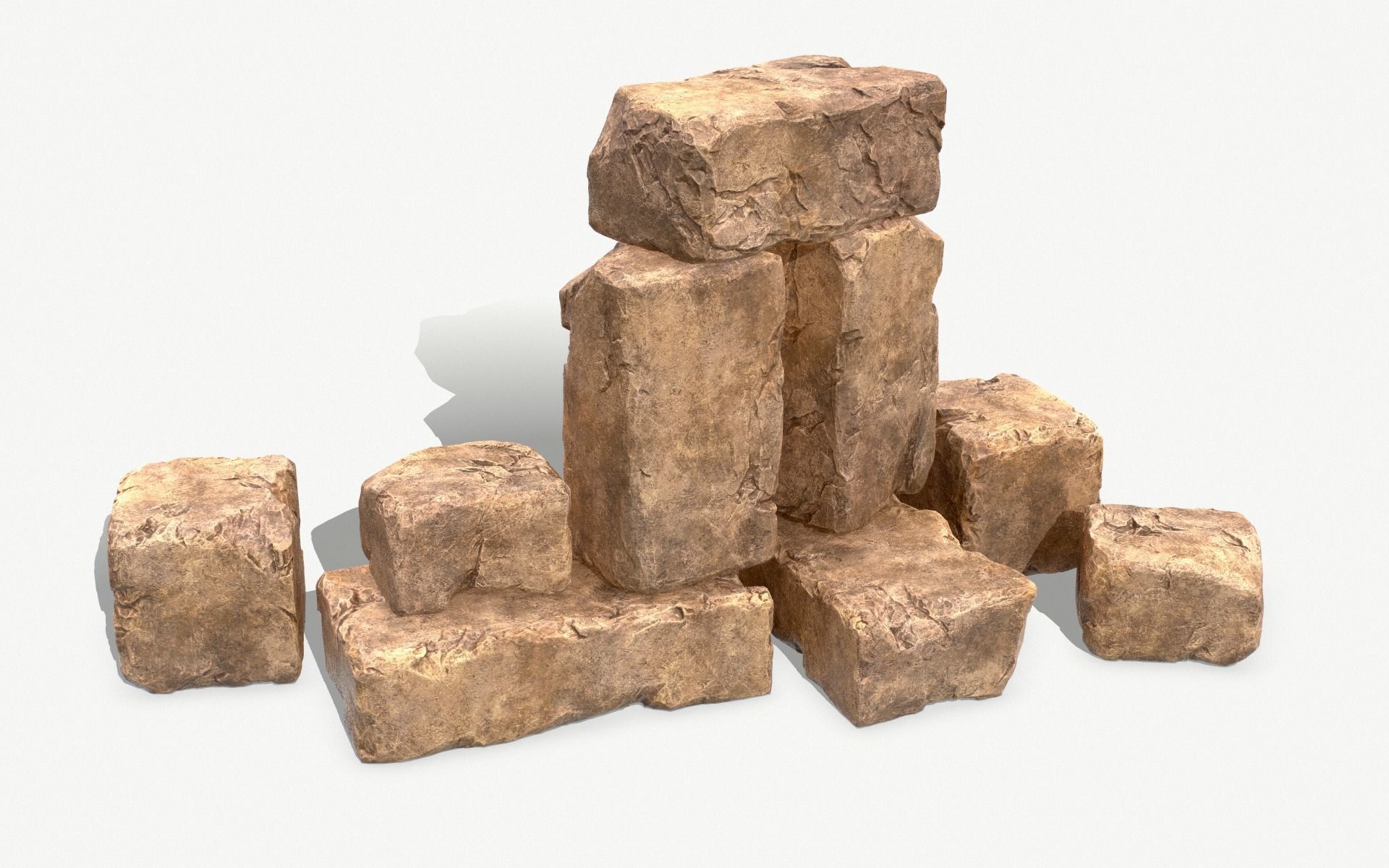 Stones rock set 01 Four high-detailed pieces - 3 colors Low-poly 3D model_5