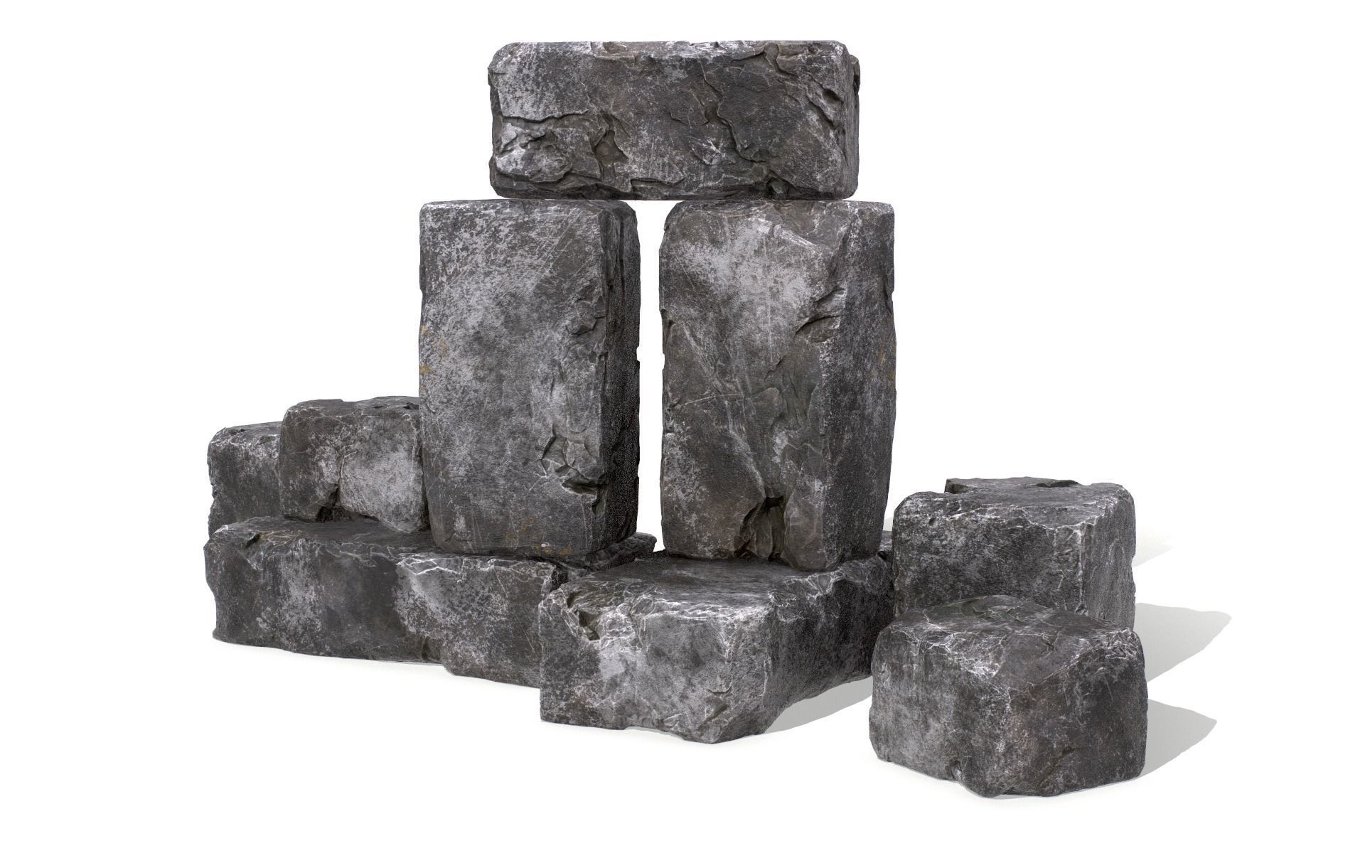 Stones rock set 01 Four high-detailed pieces - 3 colors Low-poly 3D model_28