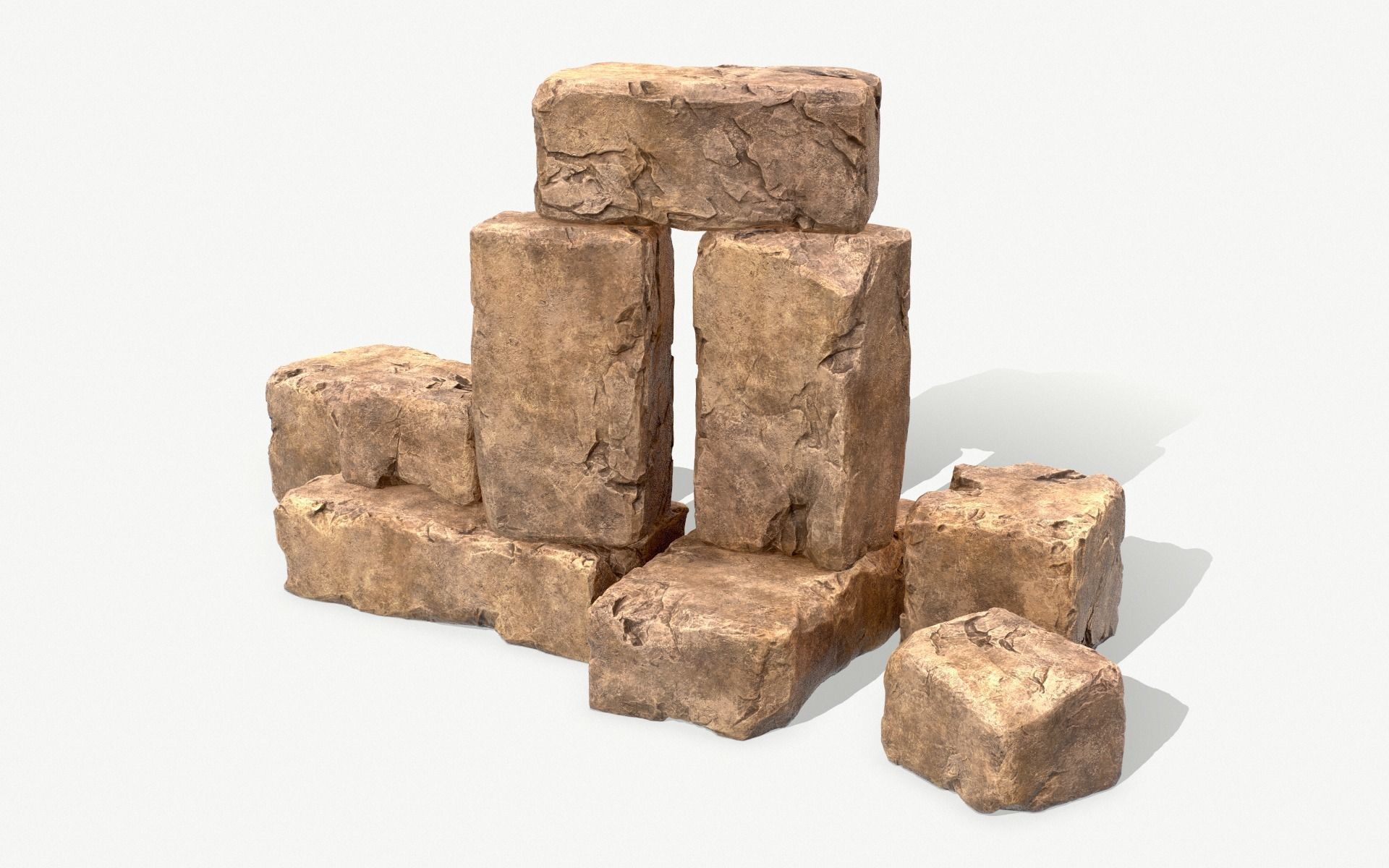 Stones rock set 01 Four high-detailed pieces - 3 colors Low-poly 3D model_17