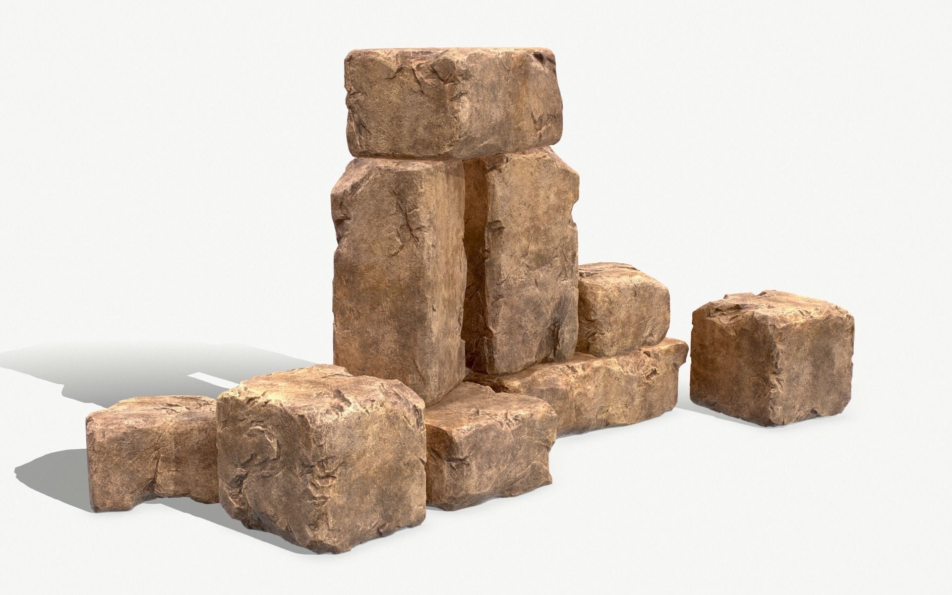 Stones rock set 01 Four high-detailed pieces - 3 colors Low-poly 3D model_4