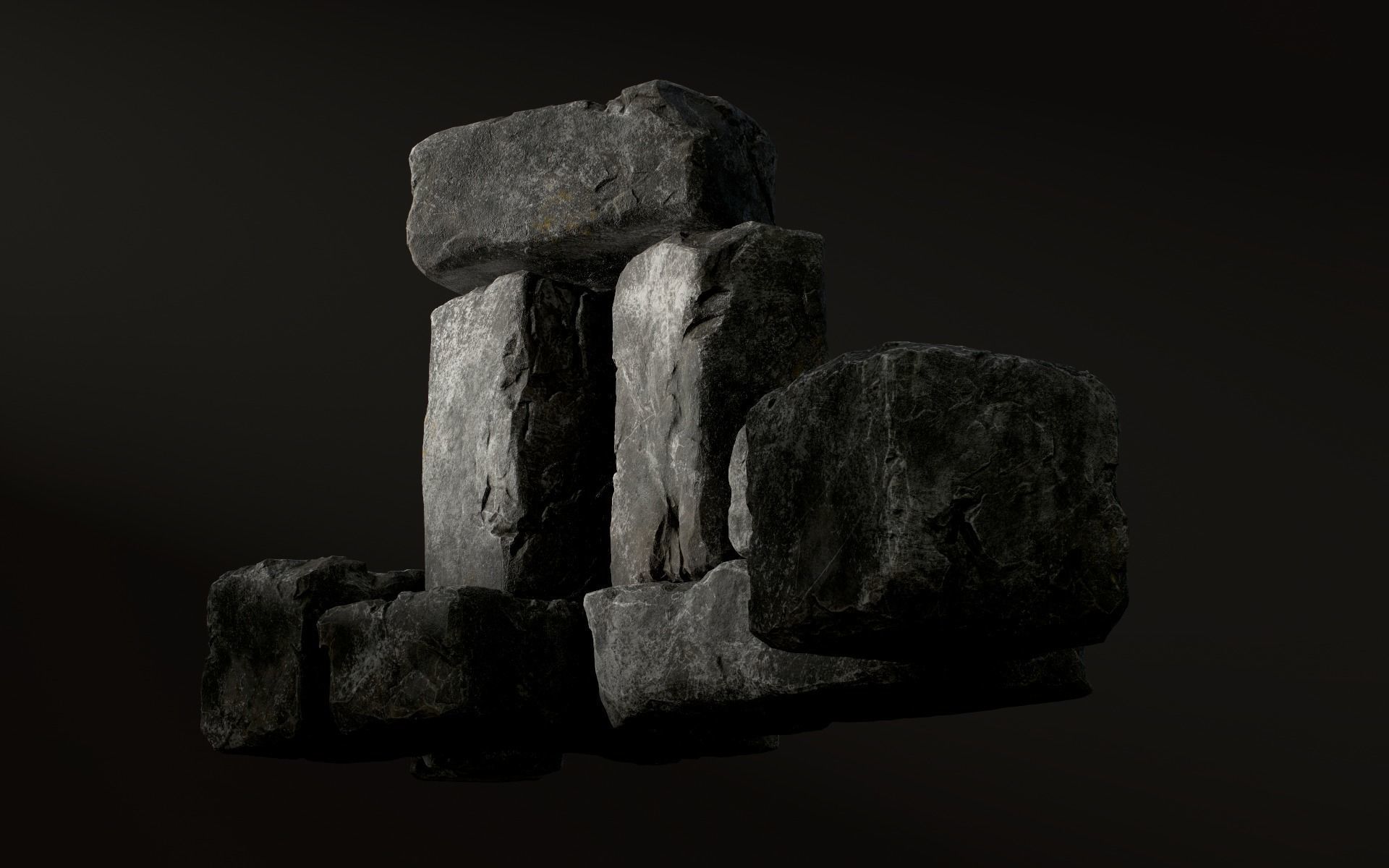 Stones rock set 01 Four high-detailed pieces - 3 colors Low-poly 3D model_37