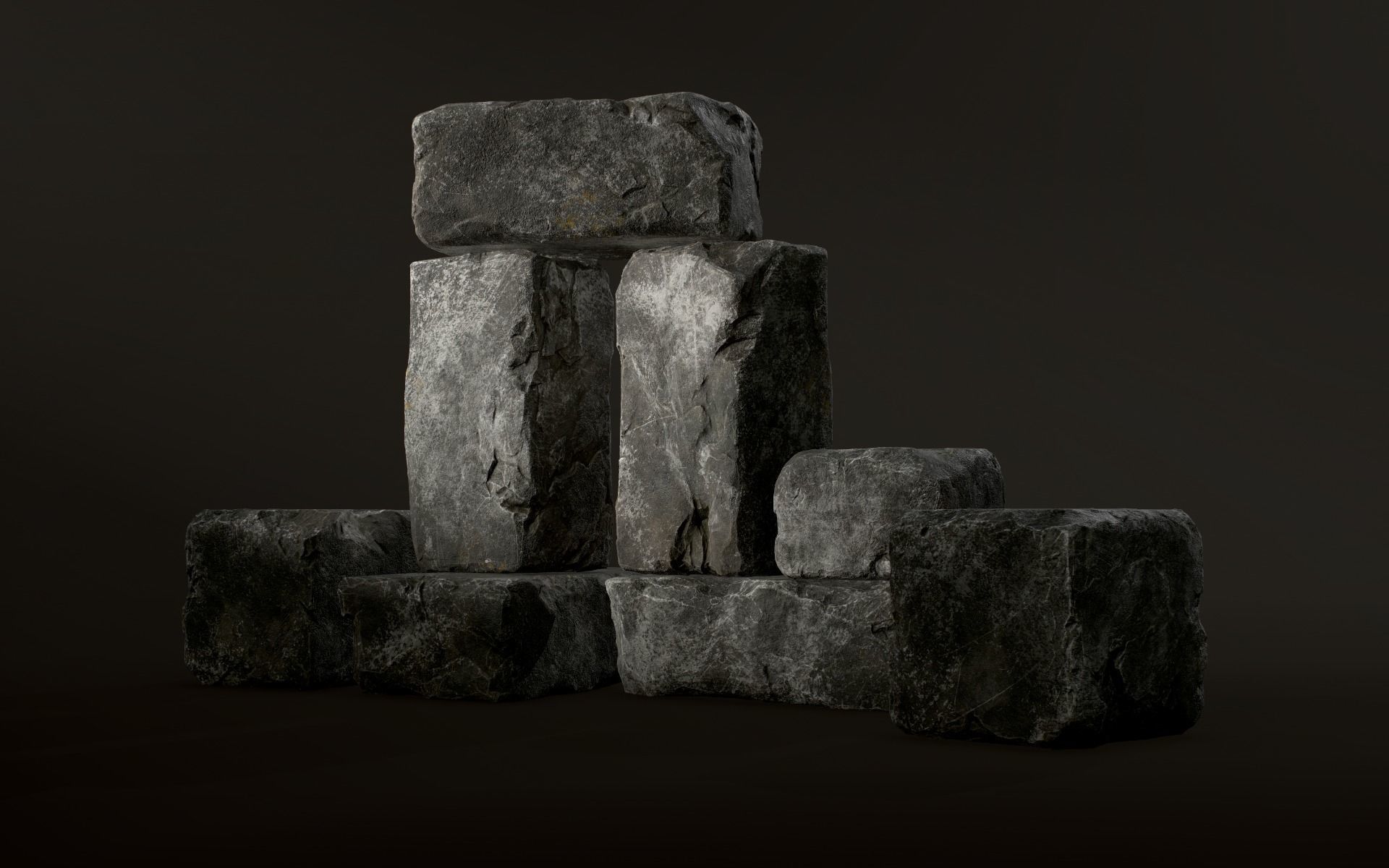 Stones rock set 01 Four high-detailed pieces - 3 colors Low-poly 3D model_34