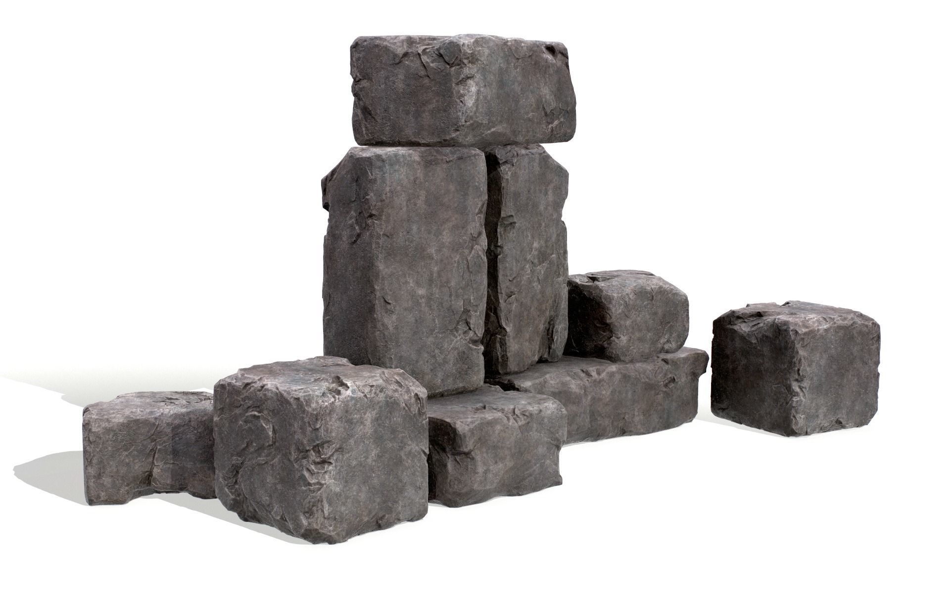 Stones rock set 01 Four high-detailed pieces - 3 colors Low-poly 3D model_22