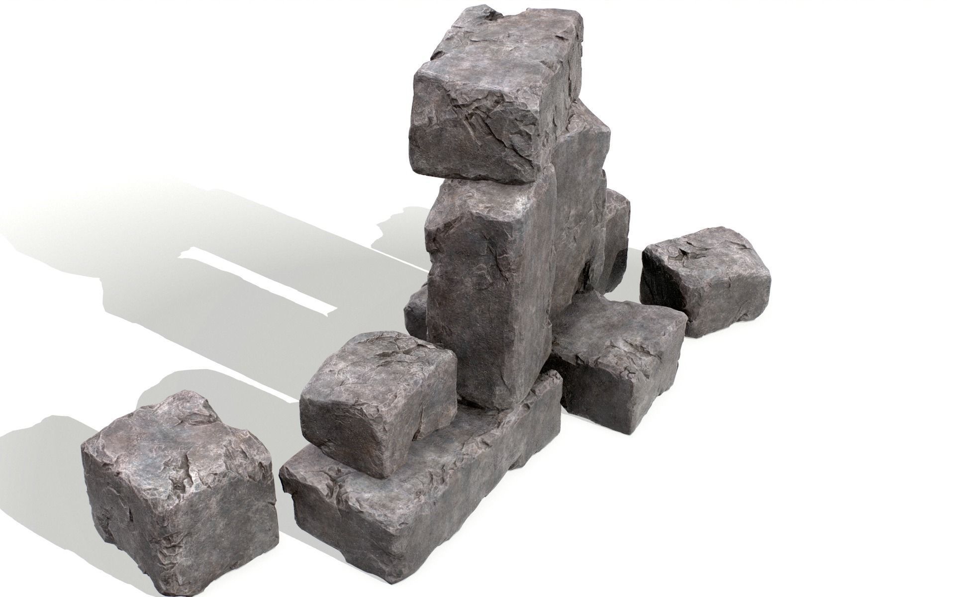 Stones rock set 01 Four high-detailed pieces - 3 colors Low-poly 3D model_18